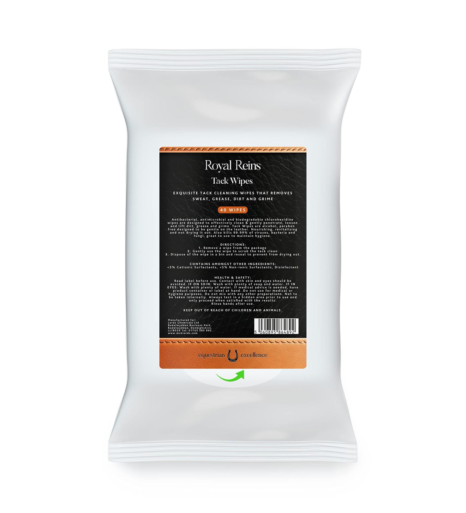 Royal Reins Leather Tack Cleaning Wipes | Equestrian Horse Equipment Cleaner | Removes Sweat Grease Dirt and Grime | 40 Pack White 1 Pack Tack Wipes