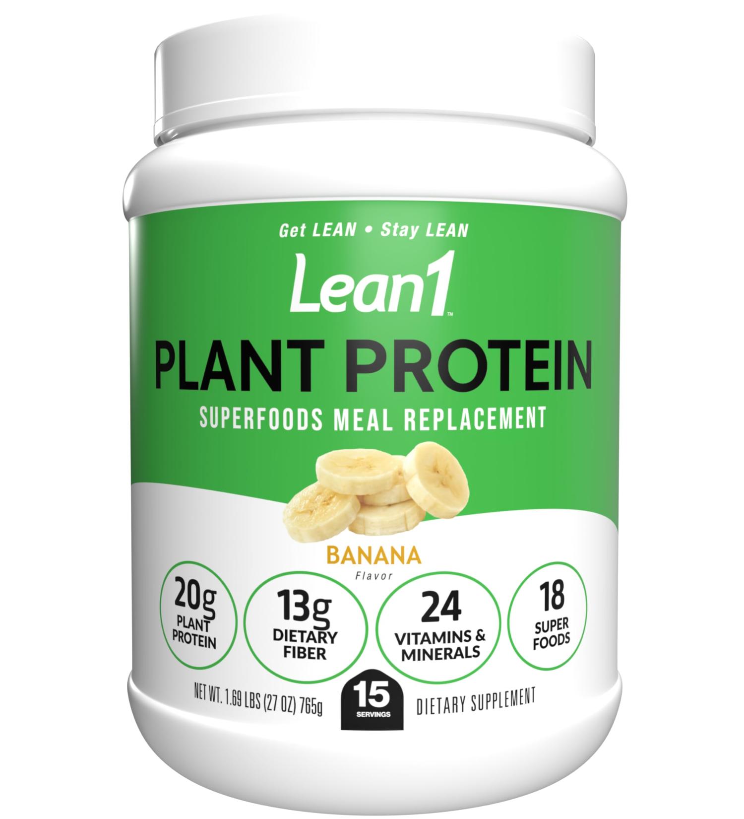 Lean1 Plant-Based Protein Powder Meal Replacement Banana Flavor 15 Serving - Buy Online on GoSupps.com