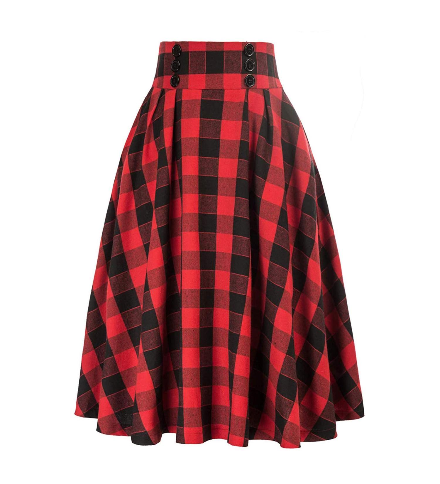 Shop Women's Elegant Flower A-Line Mini Skater Skirt | Pleated & Button Designs in Red XXL - International Shipping Available - Buy Online on GoSupps.com