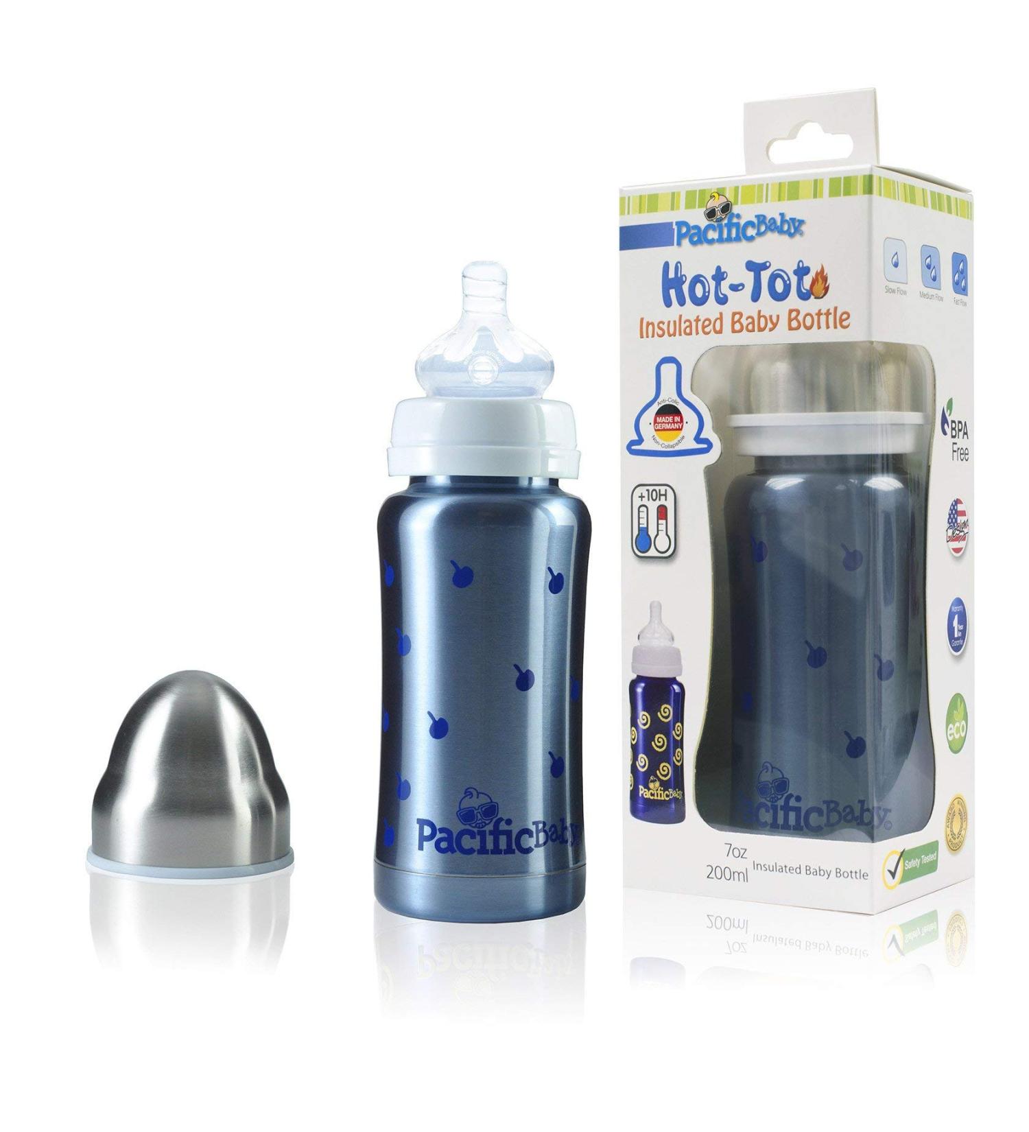 Pacific Baby Hot-Tot Insulated Stainless Steel Feeding Bottle 7oz Blueberries - Anti-Colic Nipple, Eco-Friendly Infant Feeding Solution - Buy Online on GoSupps.com
