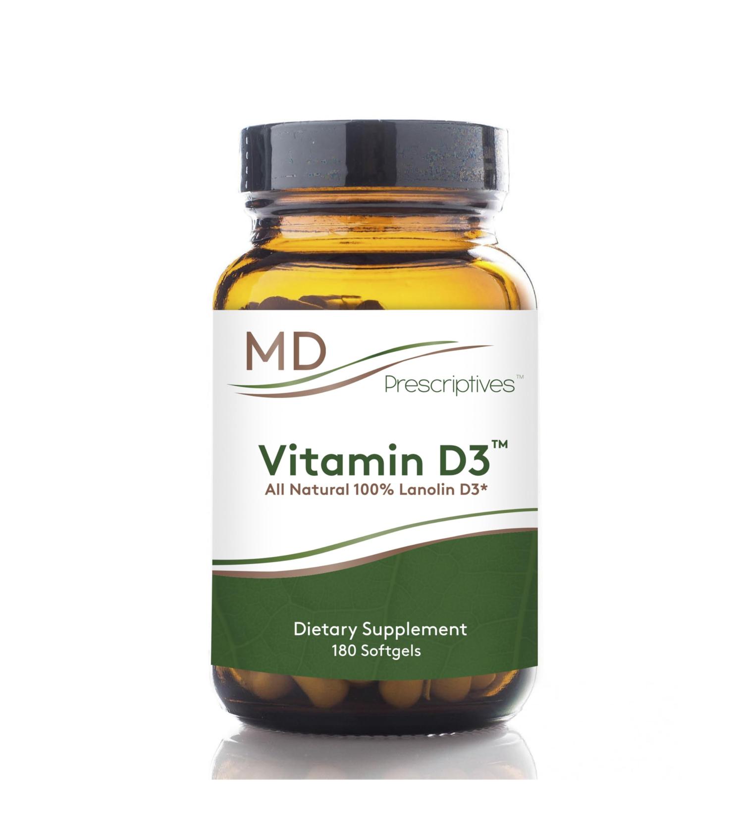 MD Prescriptives Vitamin D3 180 Gelcaps - Maximum Absorption for Strong Bones Muscle & Immune Support Non GMO Vegetarian Softgels 125 mcg (5 000 IU) - Buy Online on GoSupps.com