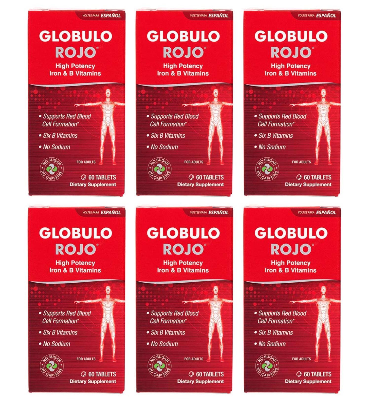 Globulo Rojo Iron Supplement - Dietary Supplement Pills with High Potency Iron & B Vitamins 60 Tablets - 6 Pack 60 Count (Pack of 6) - Buy Online on GoSupps.com