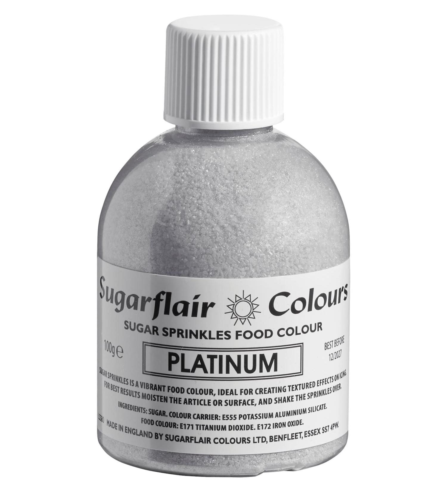 Sugarflair Platinum Edible Glitter Sugar Sprinkles - for Cake Decorating Sprinkle on Cakes Cupcakes Treats Desserts Ice Cream and Deserts - 100g
