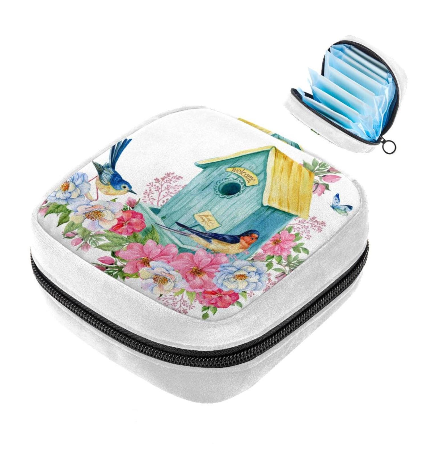 GIAPB Sanitary Napkin Storage Bag - Floral Bird House Design | Period Tampon Makeup Pad Pouch - Buy Online on GoSupps.com