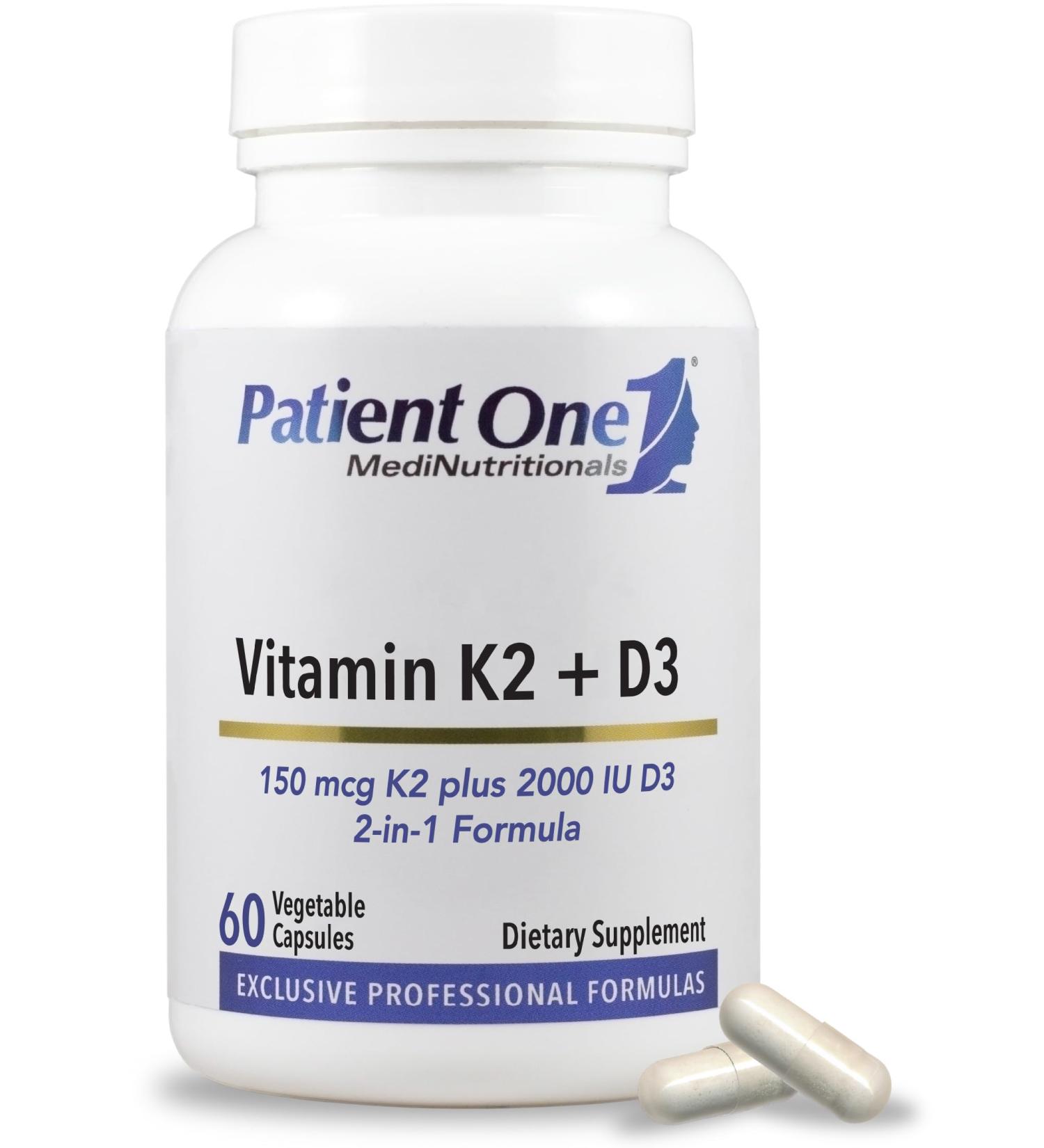 Patient One Vitamin K2 and D3 | Supplement to Support Bone and Heart Health* | with 150 mcg K2 (as MK-7) and 2 000 IU D3 | 60 Capsules - Buy Online on GoSupps.com