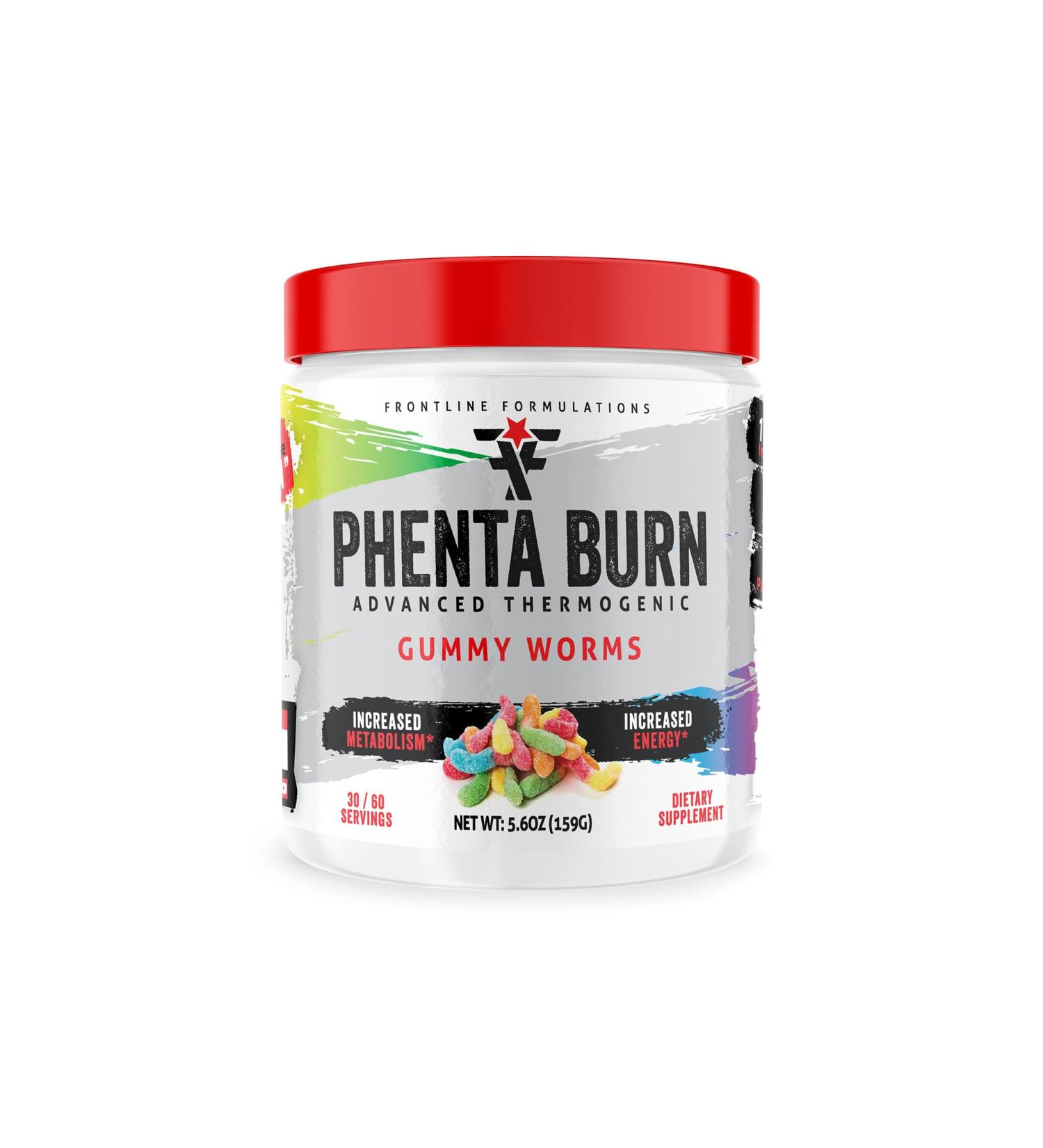 Frontline Formulations Phenta Burn - 60 Servings Gummy Worms - Energy, Endurance, and Amazing Flavors - Veteran Owned - Buy Online on GoSupps.com