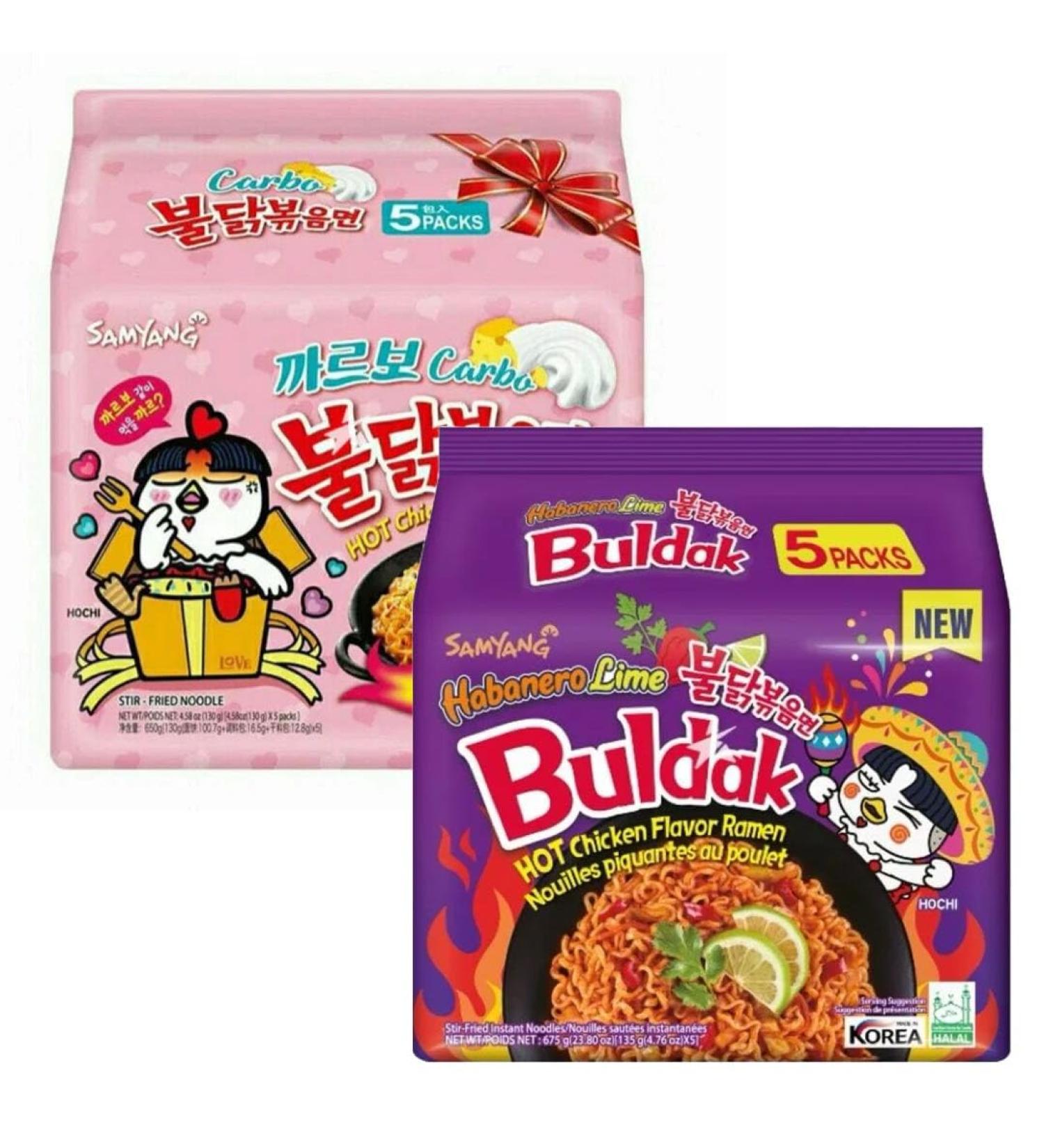 Samyang Carbonara & Habanero Lime Ramen Buldak Hot Chicken Flavour Spicy Noodles Bundle (Pack of 10) HALAL - Buy Online on GoSupps.com