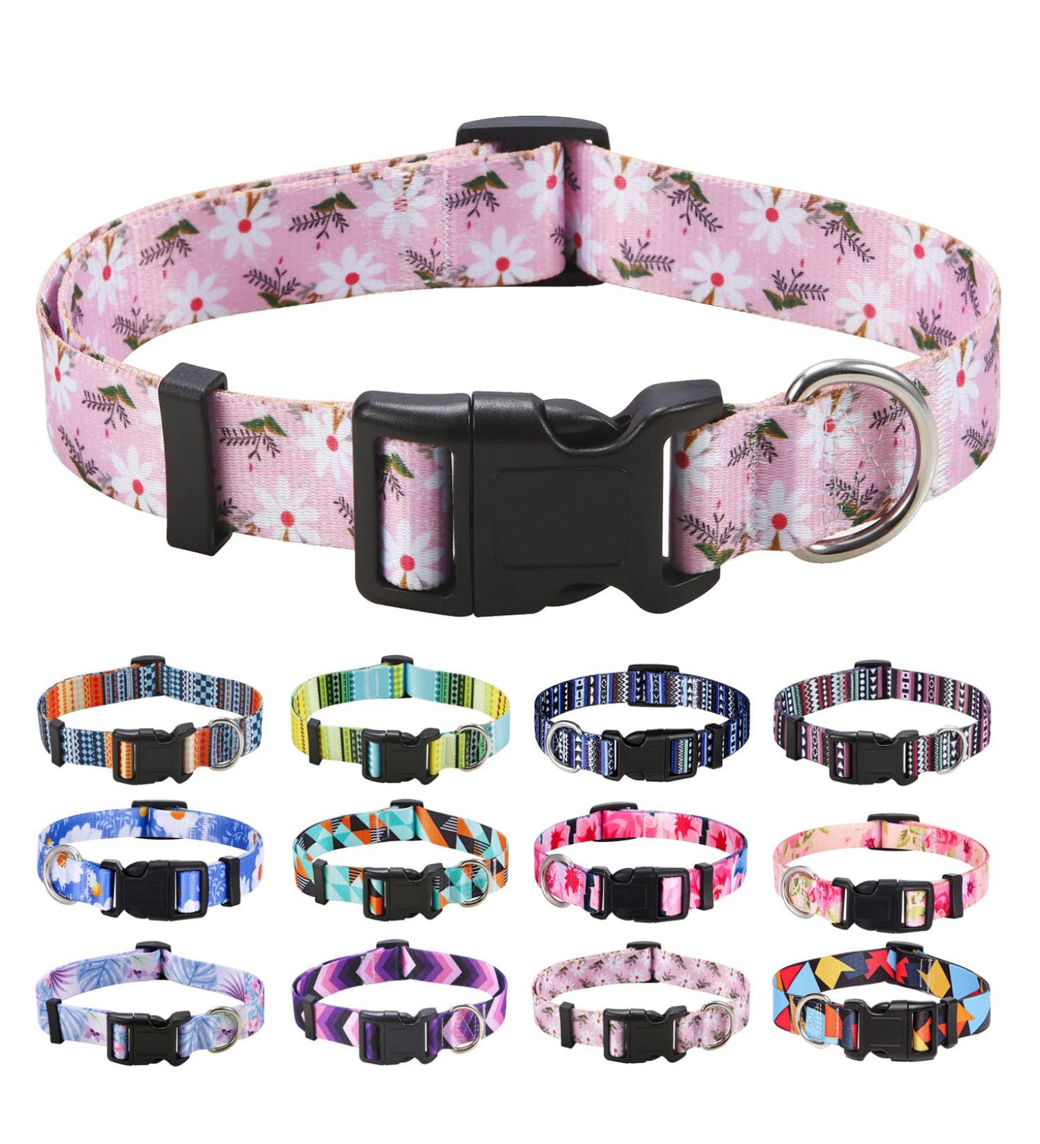 Mihqy Adjustable Dog Collar - Soft & Comfortable Bohemian Design with Flowers & Geometric Trunk for All Dog Sizes (L: 38-63 cm) - Buy Online on GoSupps.com