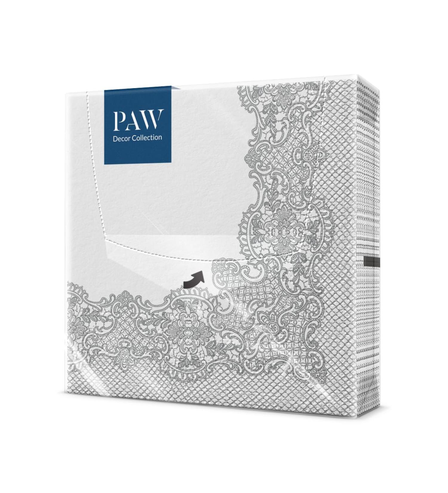 PAW 3-Layer Colorful Napkins (33x33 cm) - 20 Pieces for Communion Weddings Confirmations & Celebrations | Royal Lace Silver Design - Buy Online on GoSupps.com