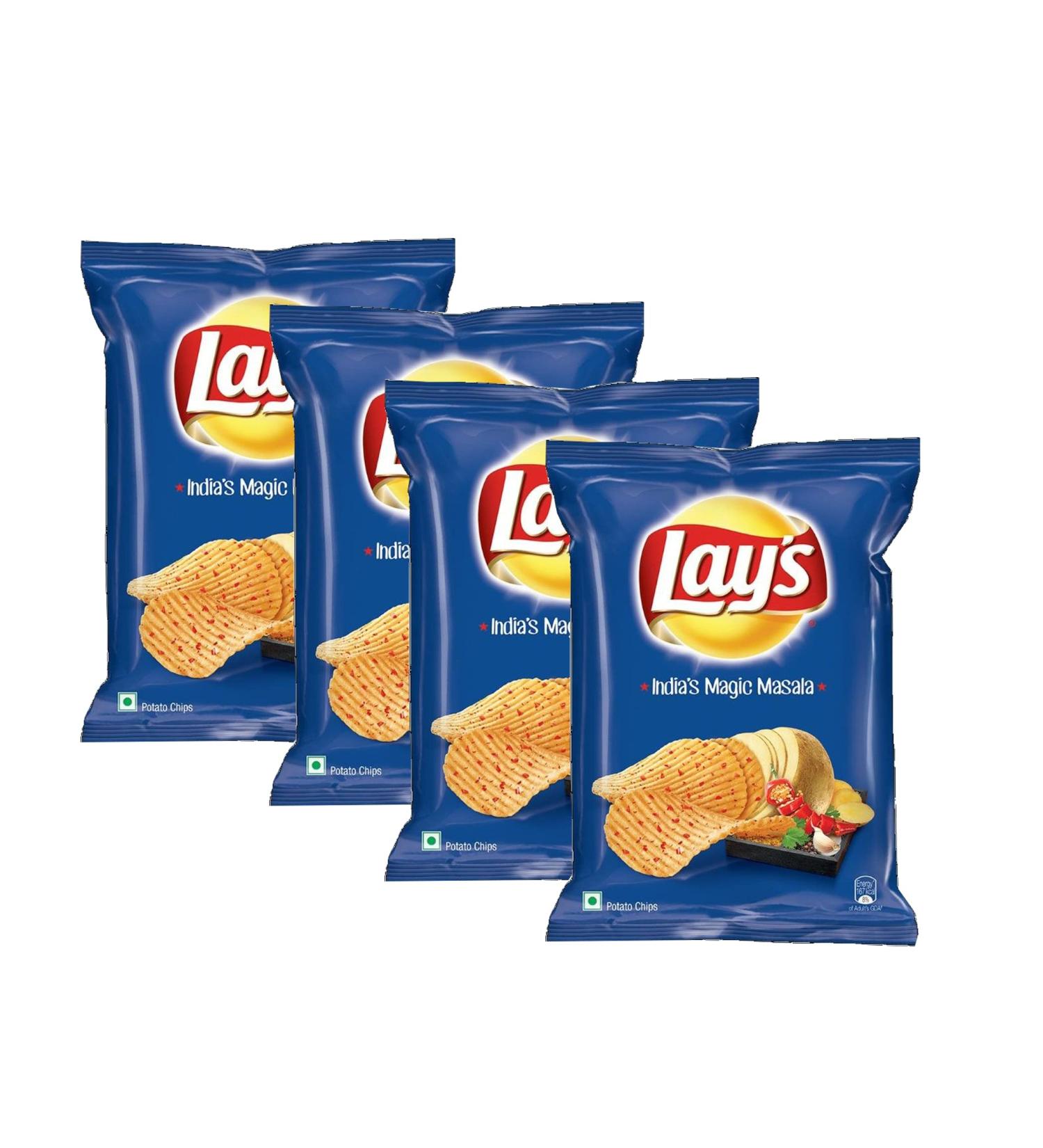 Lays Magic Masala 4 Packs of 50g - Crunchy Snacks - Indian Spice Blend - Crunchy Chips - Perfect Snack at Work Home or School - Buy Online on GoSupps.com