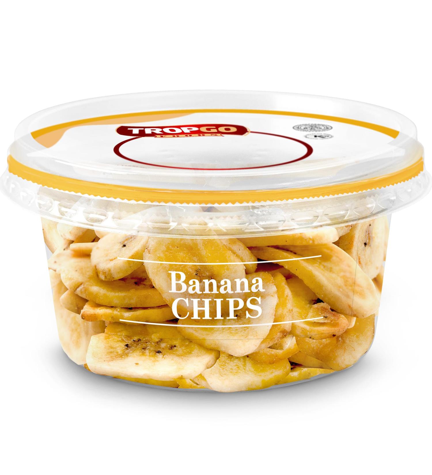 Tropgo Banana Chips 110g - Dried Fruit in Resealable and Recyclable Tub - Quick Energy Boost & Wholesome Trail Mix - Ready-to-Eat Dehydrated Fruit Snacks for Kids and Adults - Buy Online on GoSupps.com