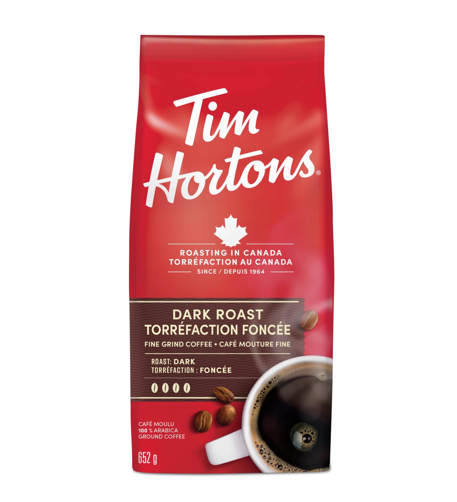 Tim Hortons Dark Roast Fine Grind Coffee Dark Roast Made with 100% Arabica Beans 652g Bag Coffee Dark Roast 652 g (Pack of 1) - Buy Online on GoSupps.com