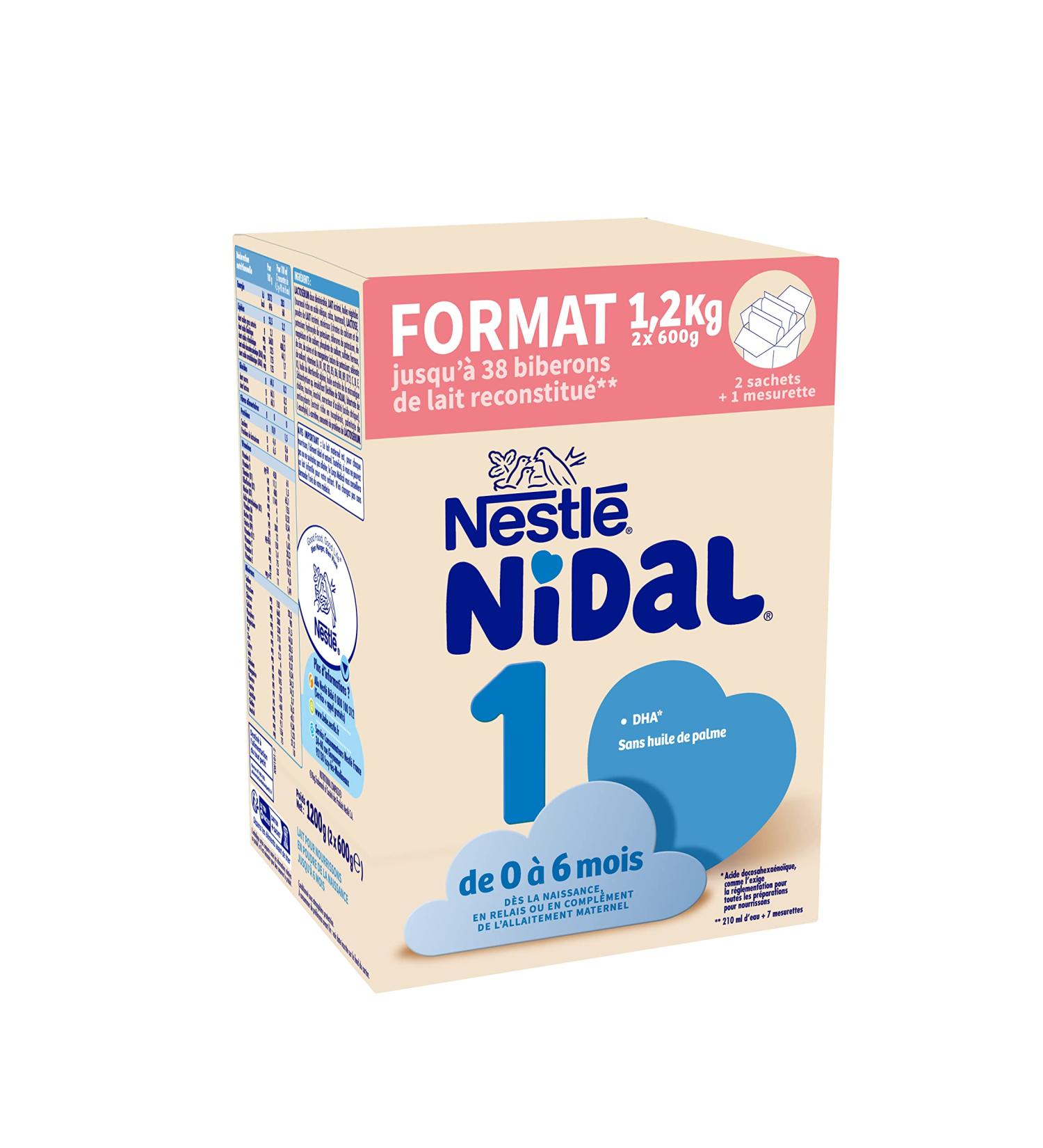 Nestlé Nidal 1 Baby Milk Powder for Babies from Birth to 6 Months Bag in Box of 2 Sachets of 600 g