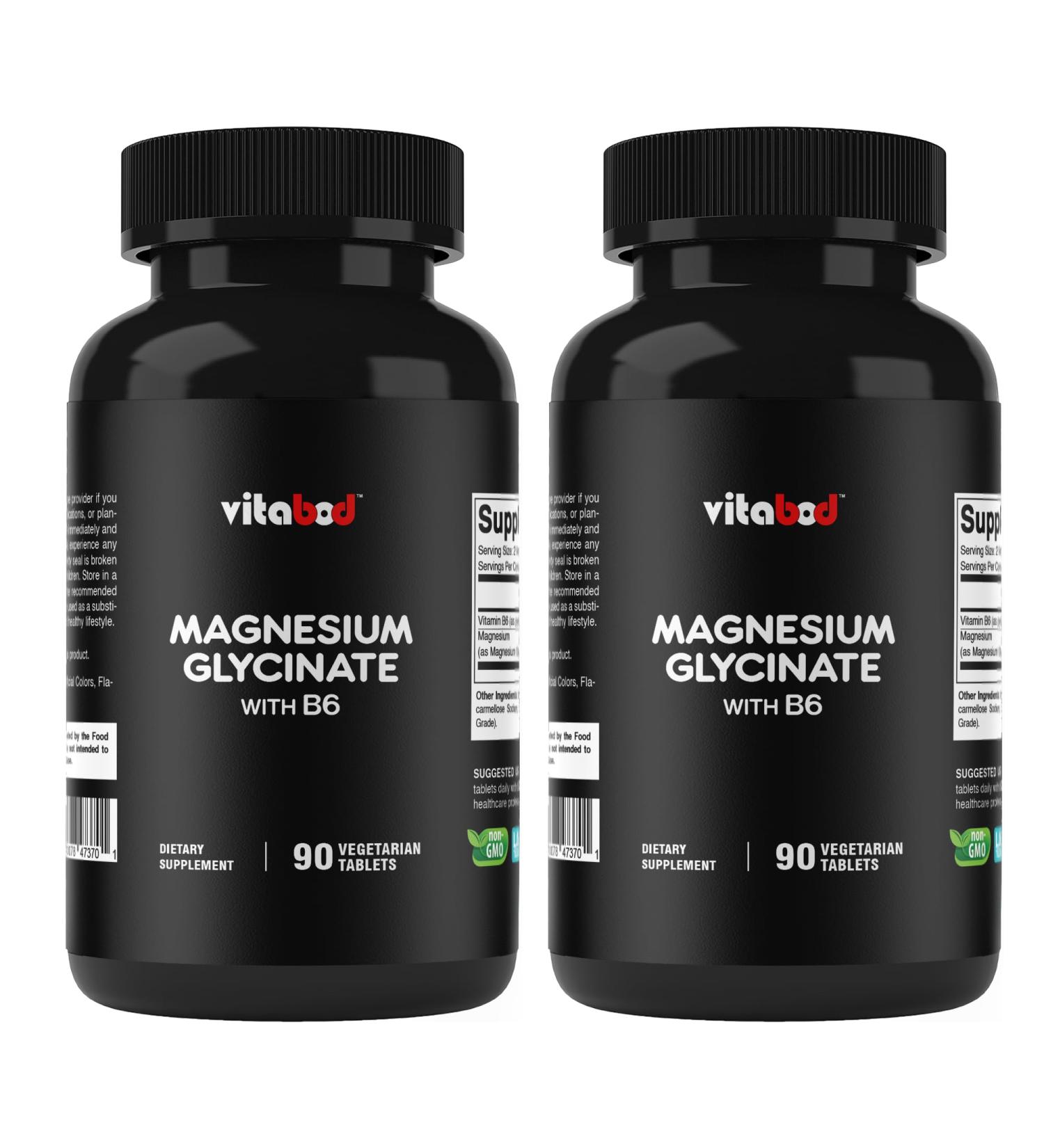 Vitabod Magnesium Glycinate 1000 mg per Serving Providing 300mg of Elemental Magnesium - 90 Vegetarian Tablets - Chelated Form - Supports Muscle Joint and Heart Health*- 2 Pack - Buy Online on GoSupps.com