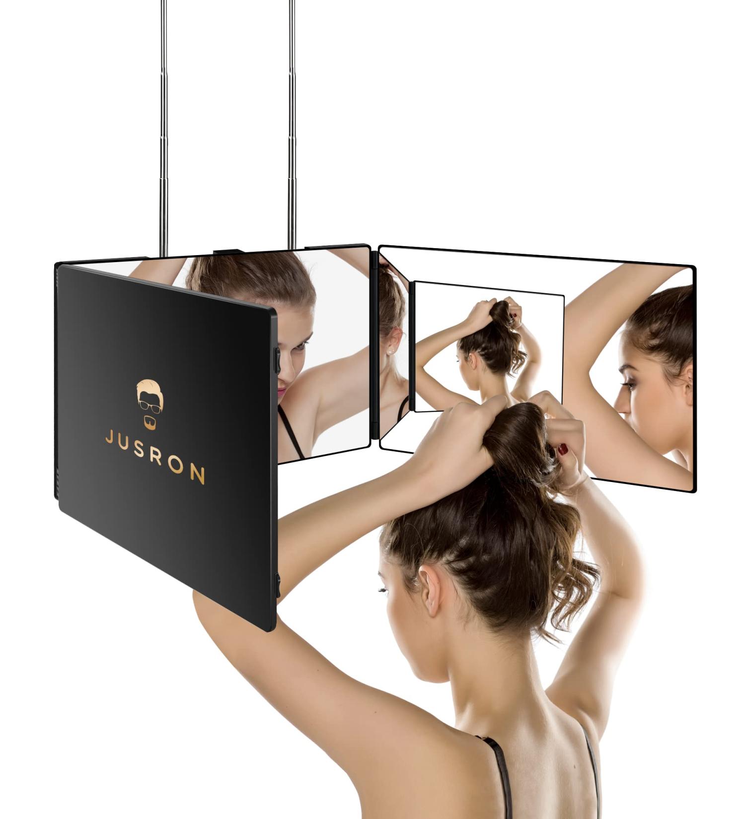3 Way Mirror for Self Hair Cutting - 360 Trifold Barber Mirrors | 3 Sided Makeup Mirror for Hair Coloring, Braiding, DIY Haircuts - Perfect Gift for Men & Women | Black (Without LED) - Buy Online on GoSupps.com