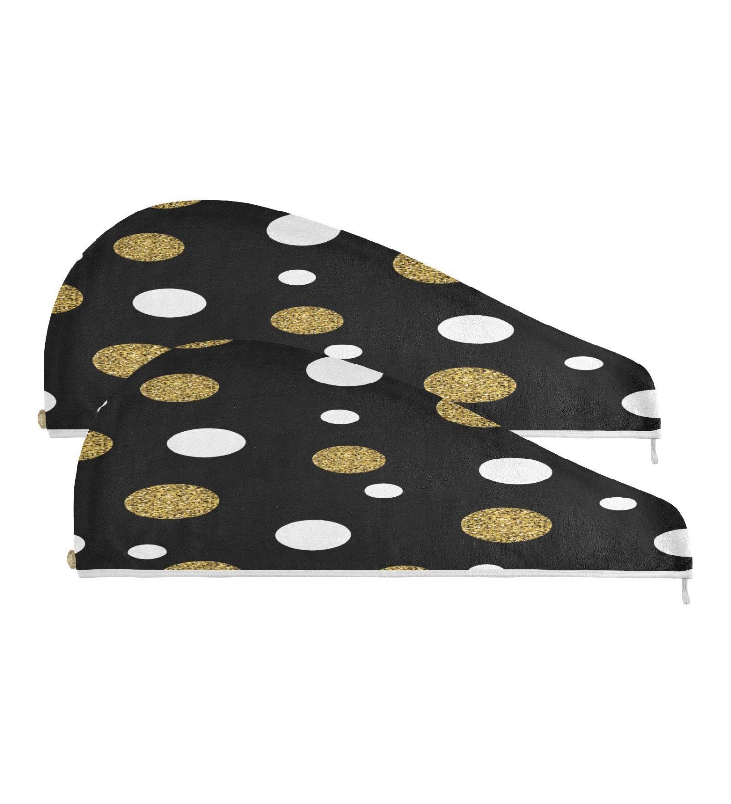 Quick Drying Irregular Dot Pattern Hair Cap & Towel Set - 2 Piece Absorbent Soft Comfortable with Button Headband - Buy Online on GoSupps.com
