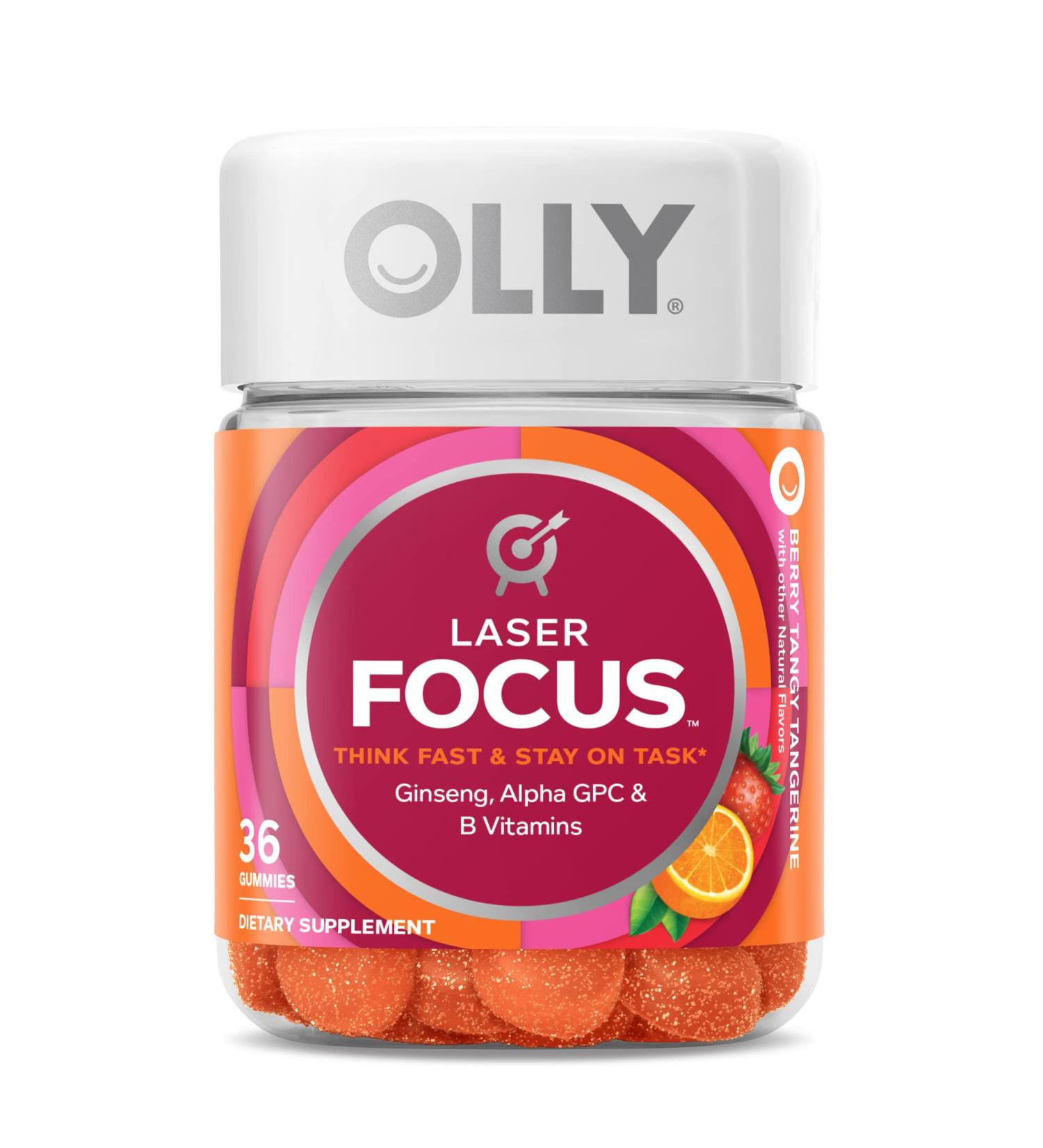 Olly Laser Focus Gummy Supplement - 18 Day Supply, Ginseng, Alpha GPC, B Vitamins, Berry Tangy Tangerine - 36 Count - Buy Online on GoSupps.com