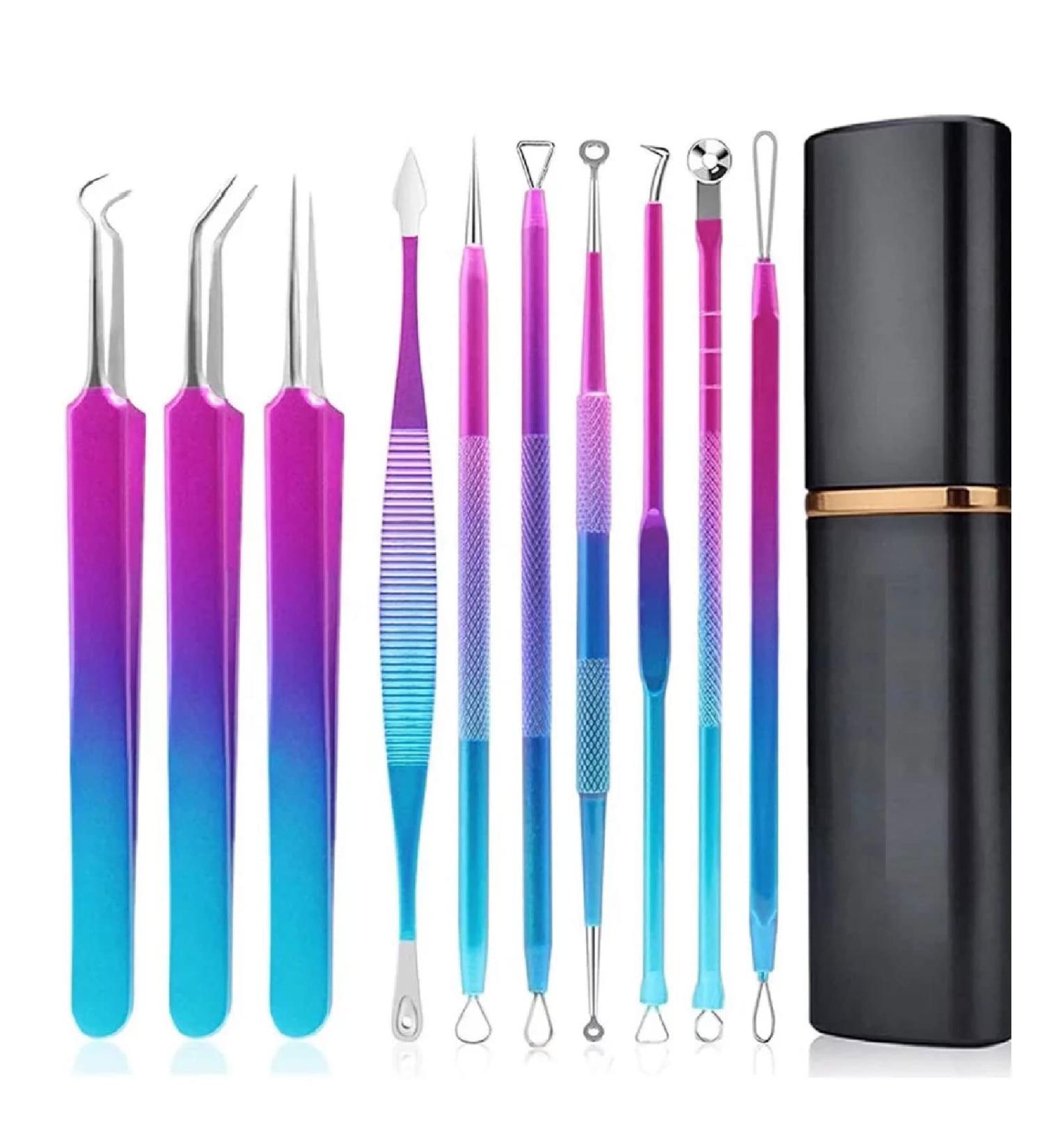 Rehomy 10pcs Stainless Steel Blackhead Remover Extractor Tools Acne Kit Pimple Popper Tool Kit for Nose Face Forehead - Buy Online on GoSupps.com