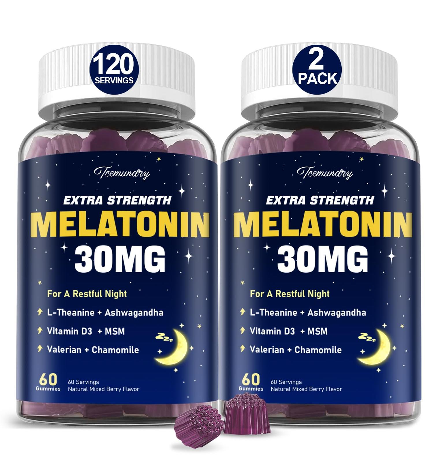 Melatonin Gummies 30mg for Adults: Maximum Strength Melatonin Supplement with L-Theanine Ashwagandha MSM Vitamin D3 & Zinc - Non-Habit Forming Natural Mixed Berry Flavor 60 Count (Pack of 2) Mixed Berry 60 Count (Pack o  - Buy Online on GoSupps.com