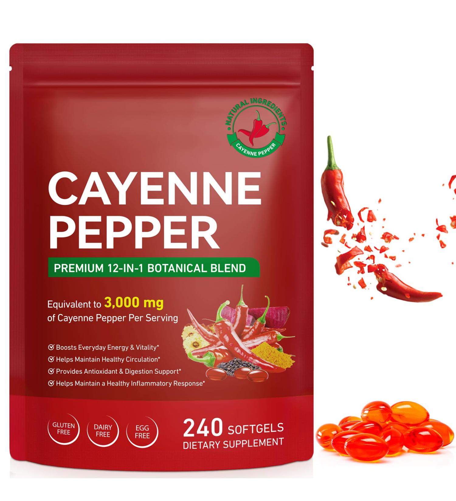 Daiasns Cayenne Pepper Capsules Cayenne Pepper Capsaicin Supplements with Vitamin E D3 K2 & Grape Seed Hawthorn Beetroot Extracts - Supports Leg Vein Heart & Circulatory Health - 240 Softgels - Buy Online on GoSupps.com