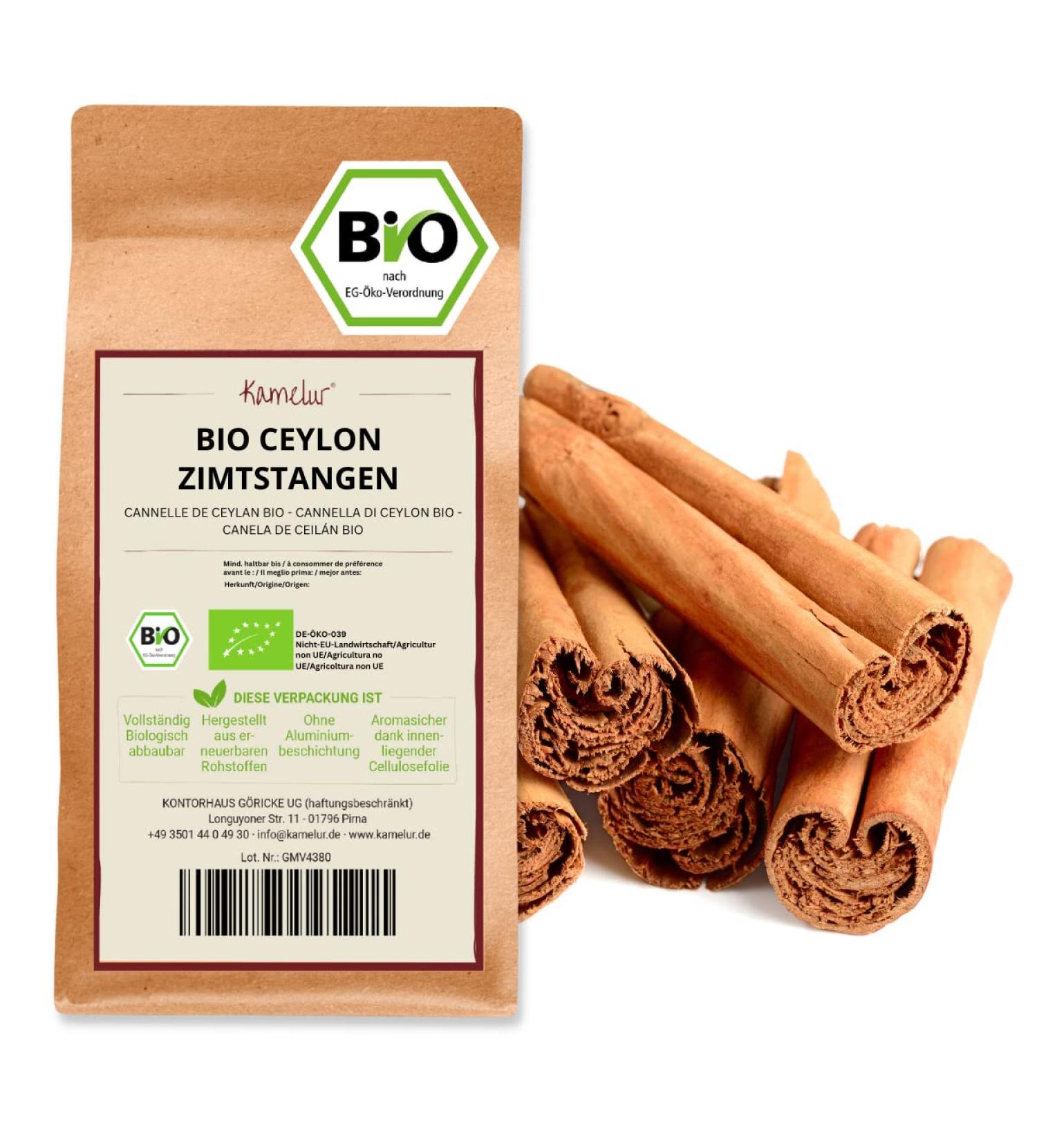 Kamelur Organic Ceylon Cinnamon Sticks - 250g - Whole Biodegradable Packaging - Premium Quality Spice for Baking & Cooking - Buy Online on GoSupps.com