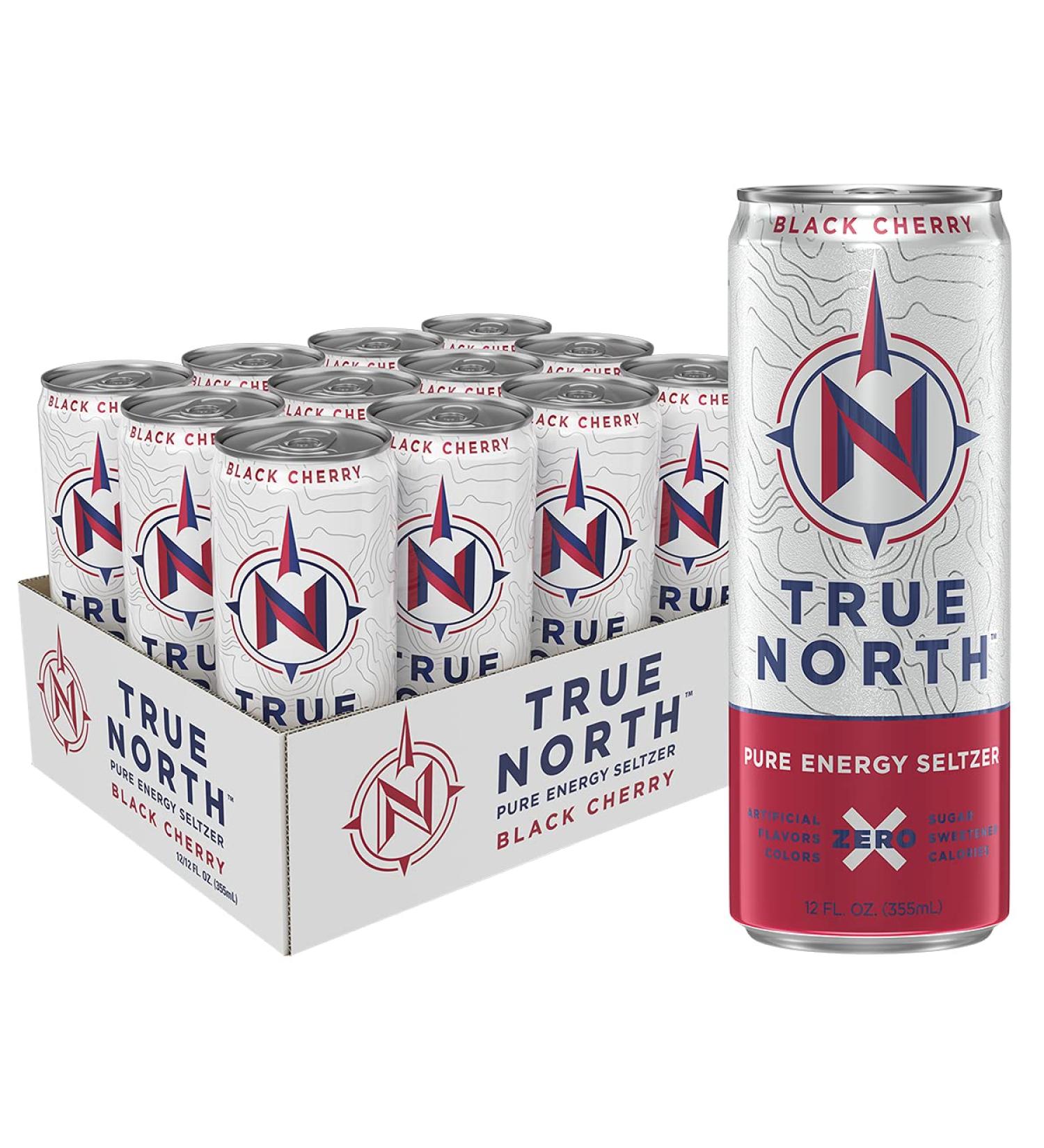 True North Black Cherry Pure Energy Seltzer - 12 Oz (Pack of 12) | Refreshing Energy Drink - Buy Online on GoSupps.com