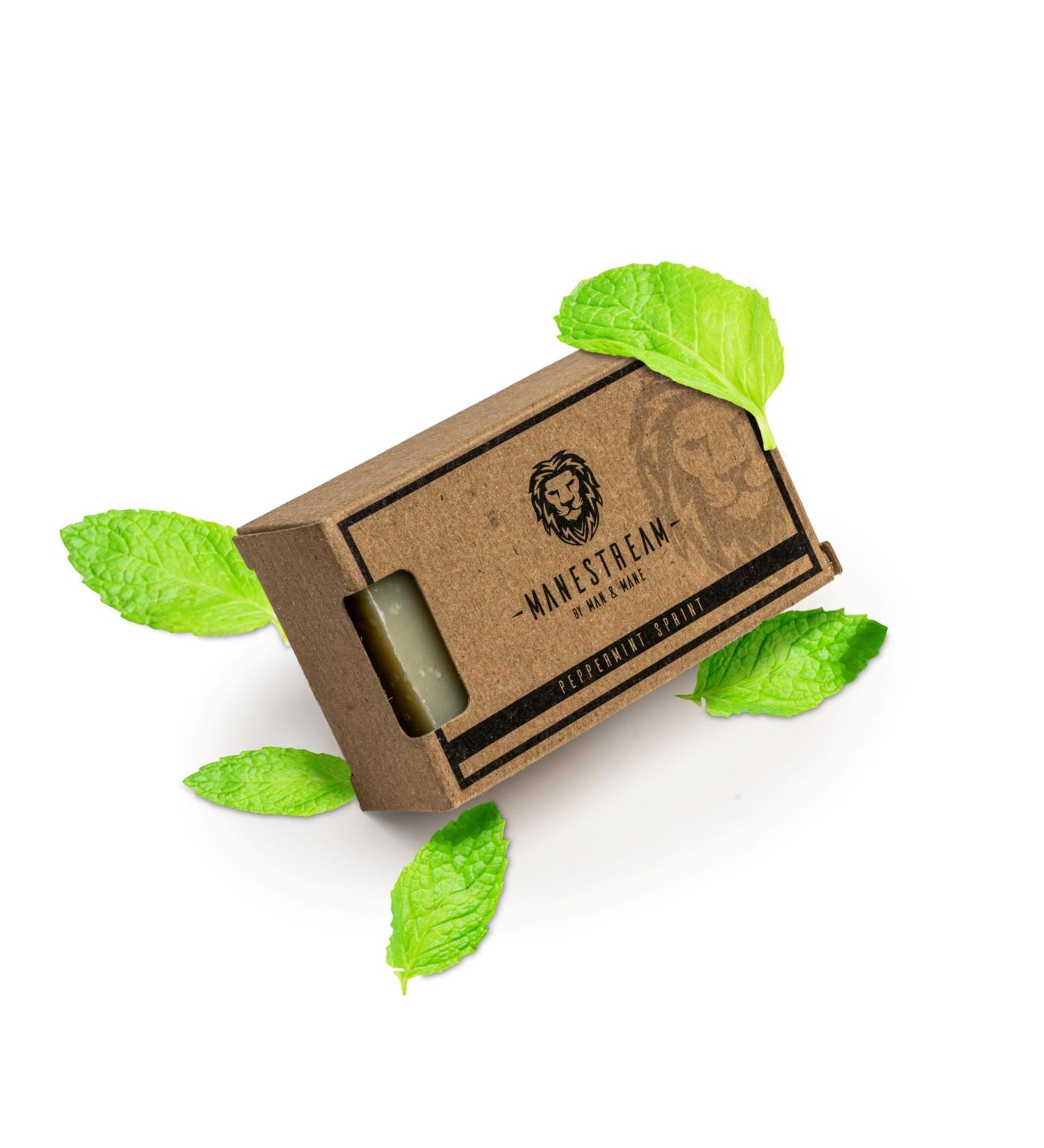 MAN & MANE Manestream 2-in-1 Peppermint Tea Tree Shampoo & Skin Bar | Natural Handmade with Cocoa Butter Aloe Vera Jojoba & Essential Oils - Long Lasting Mild Scent - Buy Online on GoSupps.com