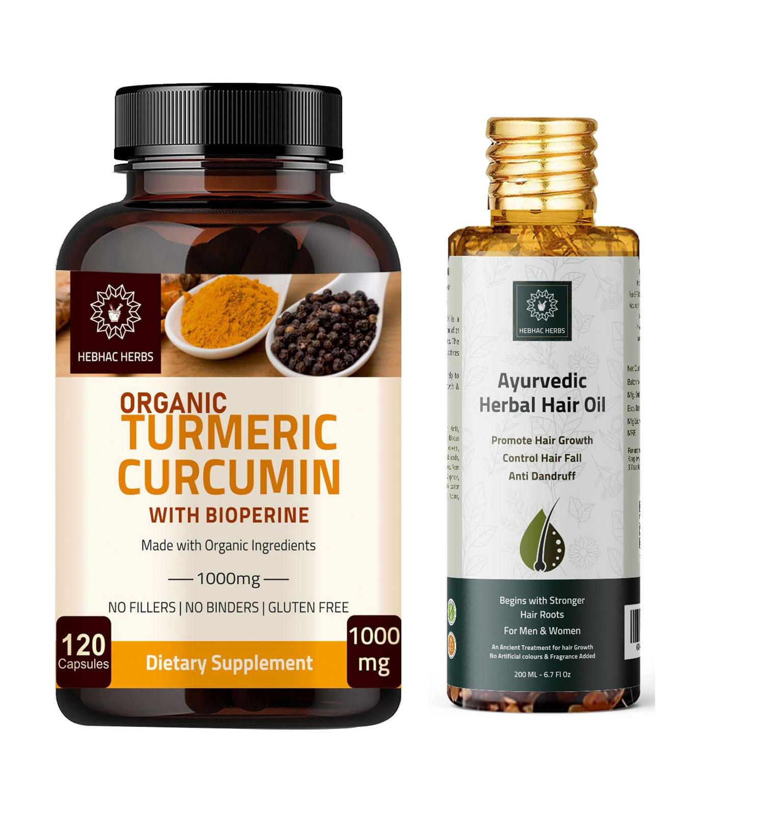 Turmeric Curcumin Capsules and Ayurvedic Herbal Hair Oil - Buy Online on GoSupps.com