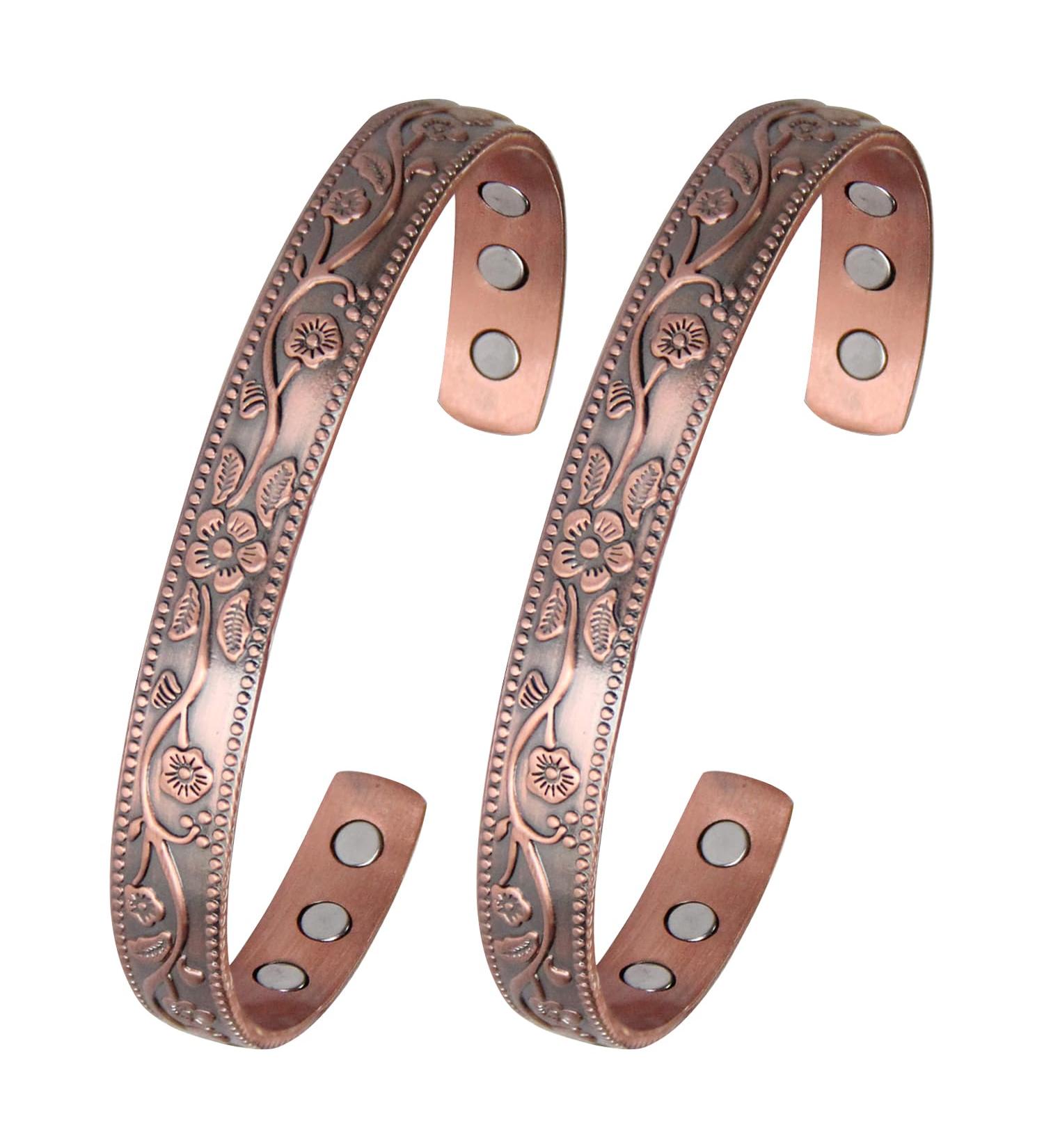 MagEnergy Women's Copper Magnetic Bracelet - 99.99% Pure Copper 3500 Gauss Adjustable 2 Pieces with Jewelry Box - Shop Internationally - Buy Online on GoSupps.com