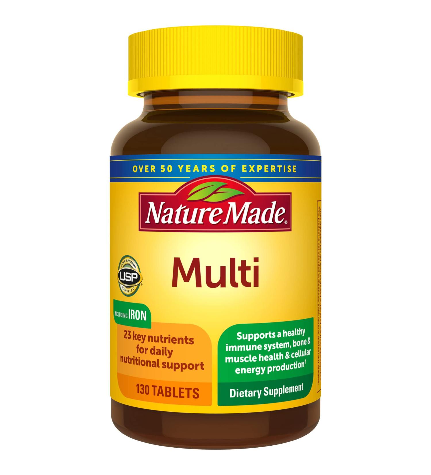 Nature Made Multivitamin with Iron for Women and Men - 130 Tablets, Daily Nutritional Support - Buy Online on GoSupps.com