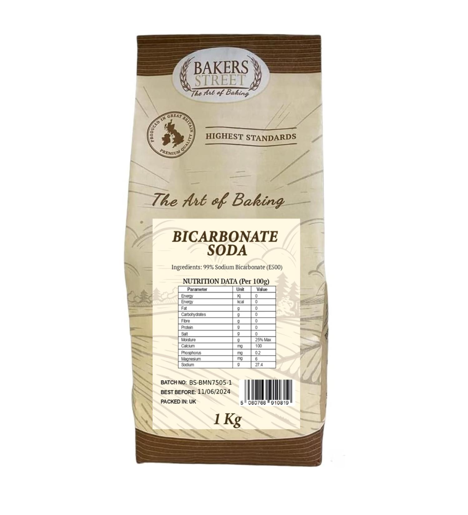 Bakers Street | Pure Baking Soda 2X1Kg (2Kg) | Food Grade | 100% Sodium Bicarbonate of Soda | Baking Soda for Cooking & Drinking & Cleaning | Raising Agent - Buy Online on GoSupps.com