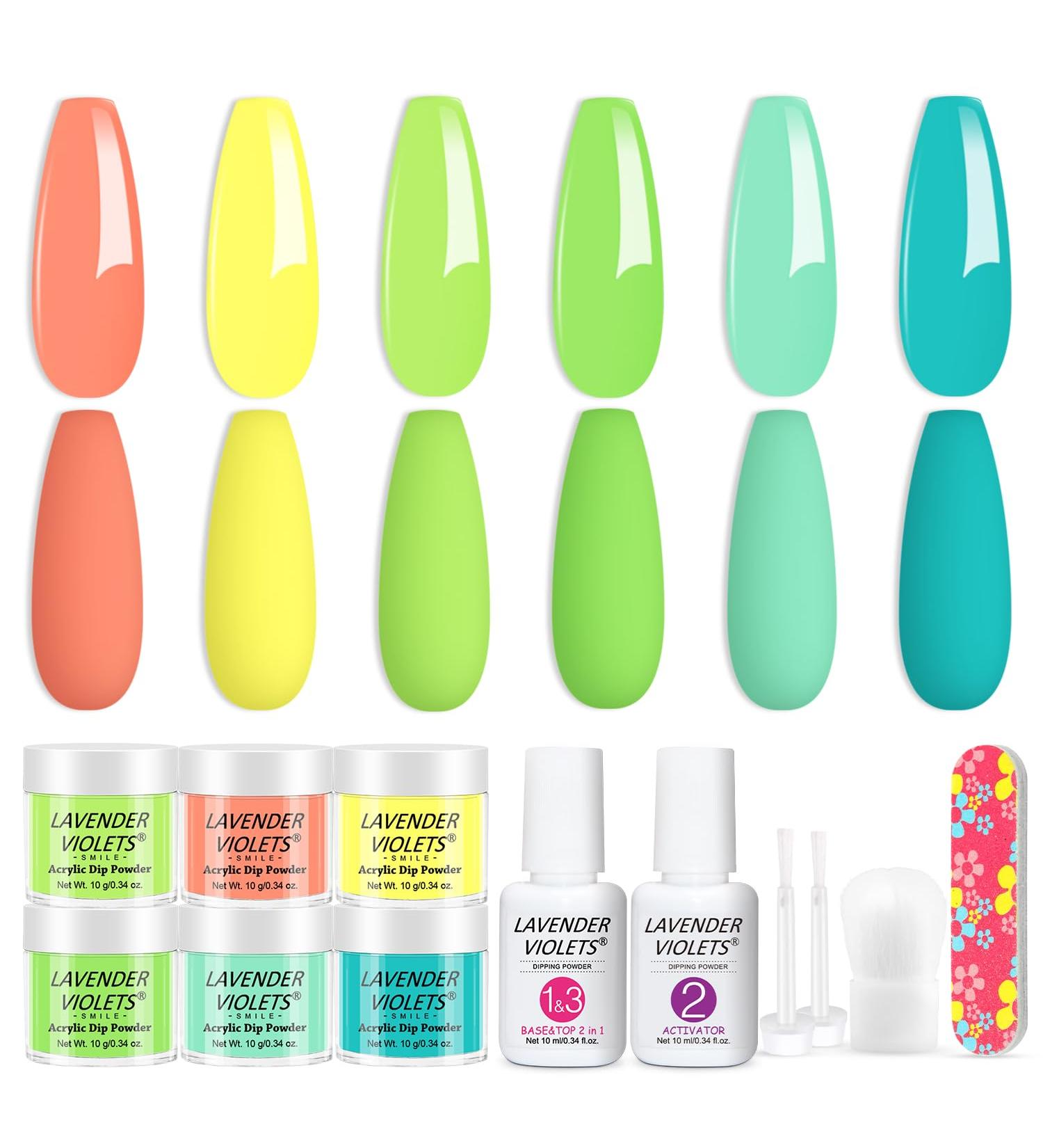 Lavender Violets 12 Pcs Dip Powder Nail Kit Spring 2 Summer Colours Lemon Yellow Light Pink Neon Green Blue Dipping Powder Liquid Set 2 in 1 Base & Top Coat Activator Nail Art Manicure M211 Neon Yellow Green - Buy Online on GoSupps.com