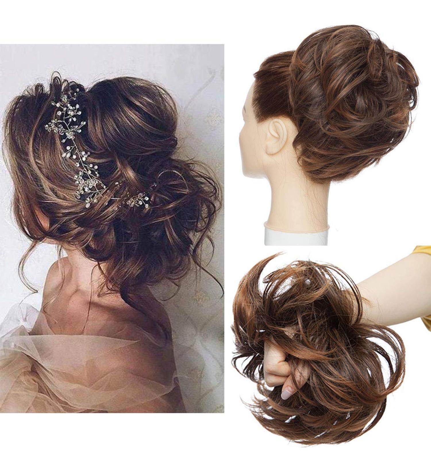 Tousled Updo Messy Bun Synthetic Hair Extension Ponytail - Light Auburn/Brown - Buy Online on GoSupps.com