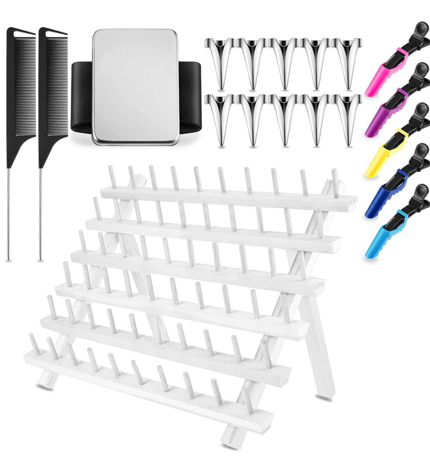 19 Pcs Wooden Hair Braid Rack Set with Clips, Comb & Parting Ring - White - Buy Online on GoSupps.com