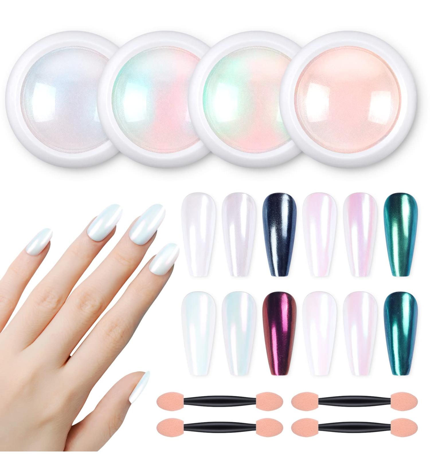 Artdone Chrome Nail Powder Kit - Metallic Mirror Effect Pigment for Gel Polish Nail Art - 4pcs White Chrome Powder Set - Buy Online on GoSupps.com