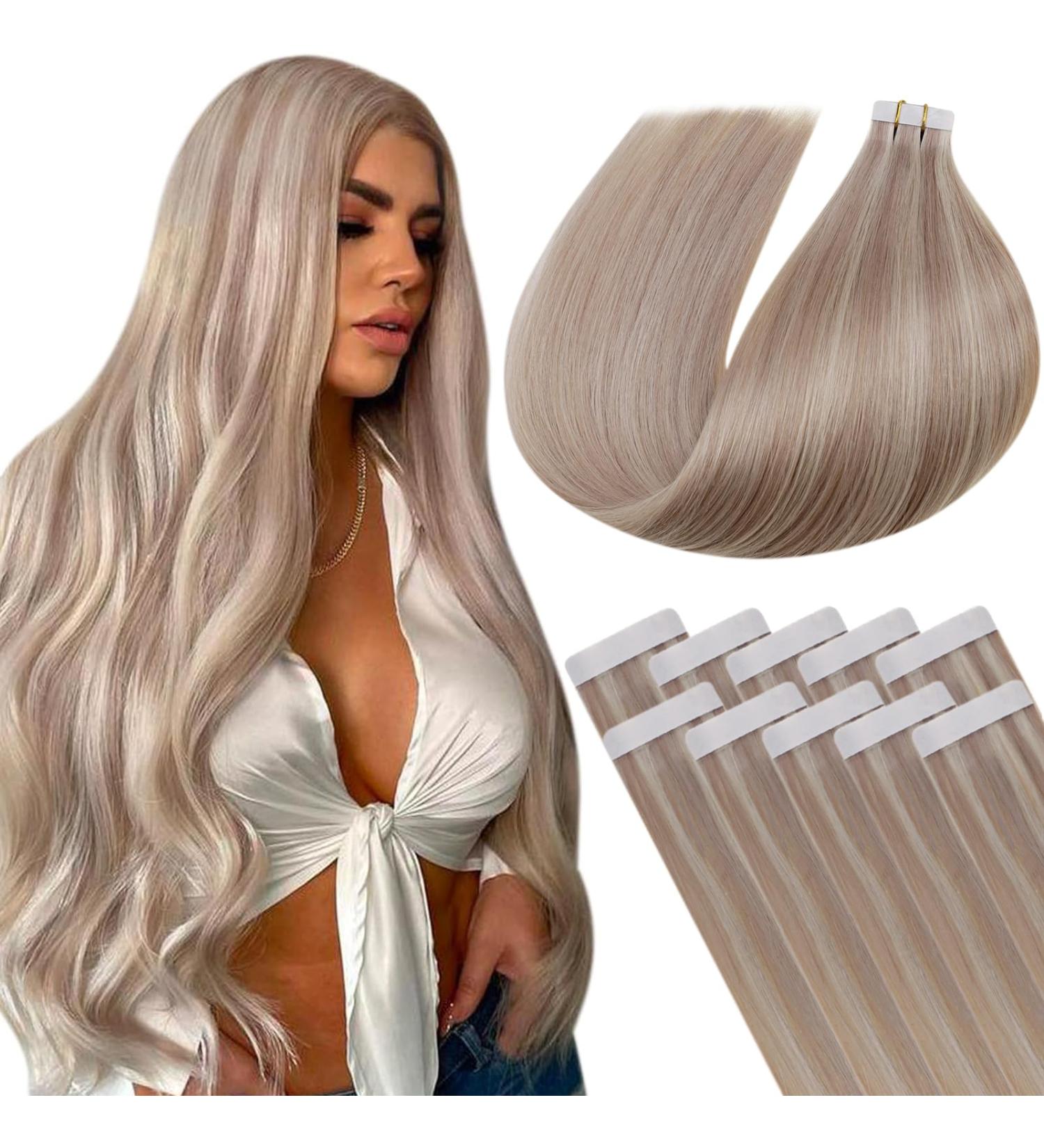 LAAVOO Tape In Hair Extensions - Real Hair Blond Highlighted 45cm 10PCs #P18/613 - International Shipping Available - Buy Online on GoSupps.com