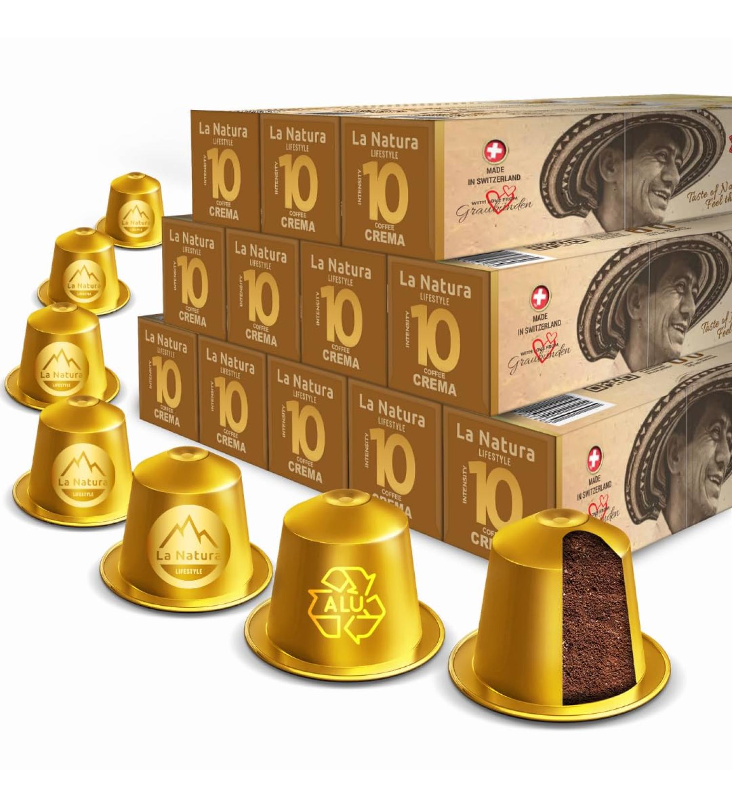 La Natura Lifestyle 120 CREMA aluminum coffee capsules - 100% recyclable - Compatible with Nespresso  - Buy Online on GoSupps.com