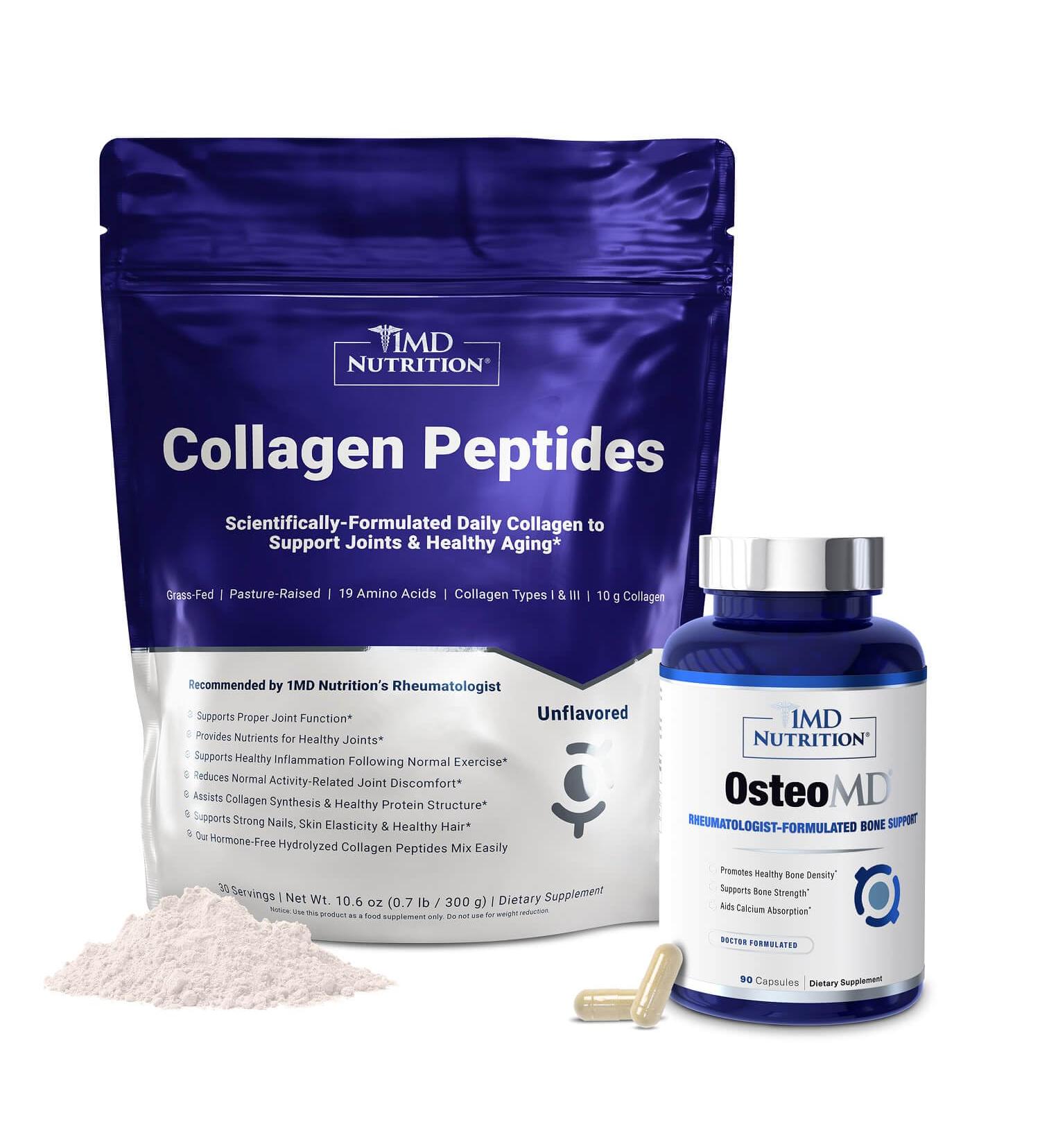 1MD Nutrition Bone Support Bundle - Includes Collagen Peptides and OsteoMD for Comprehensive Bone Support - Buy Online on GoSupps.com