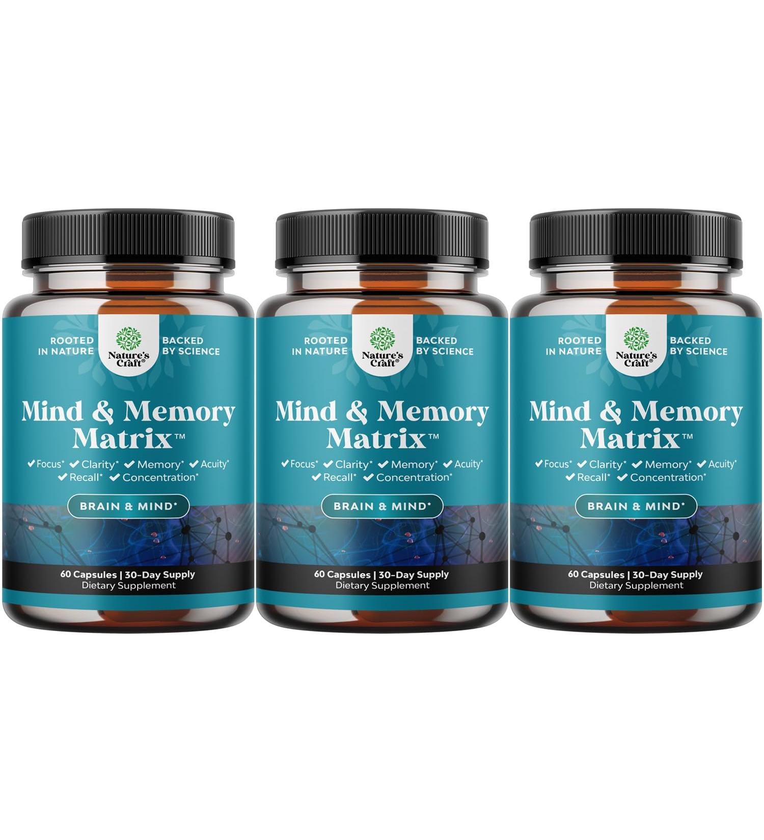 Natural Mind and Memory Supplement for Increased Mental Performance and Clarity Supports Brain Function Made with Pure Green Tea Extract DMAE Bitartrate and Vitamins 60 Capsules - 3 Pack - Buy Online on GoSupps.com