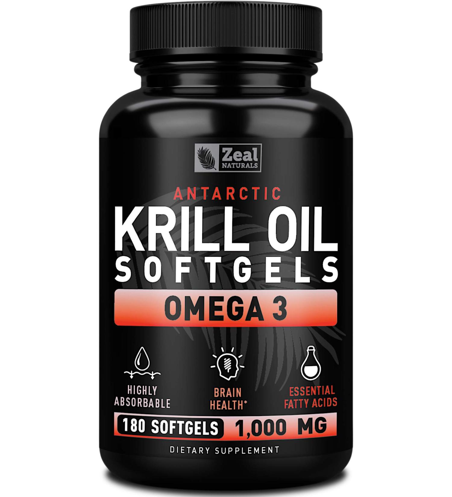 Antarctic Krill Oil 1000mg - 180 Softgels | Omega 3 Supplement with EPA, DHA & Astaxanthin | Joint, Brain & Heart Support | 3 Month Supply - Buy Online on GoSupps.com