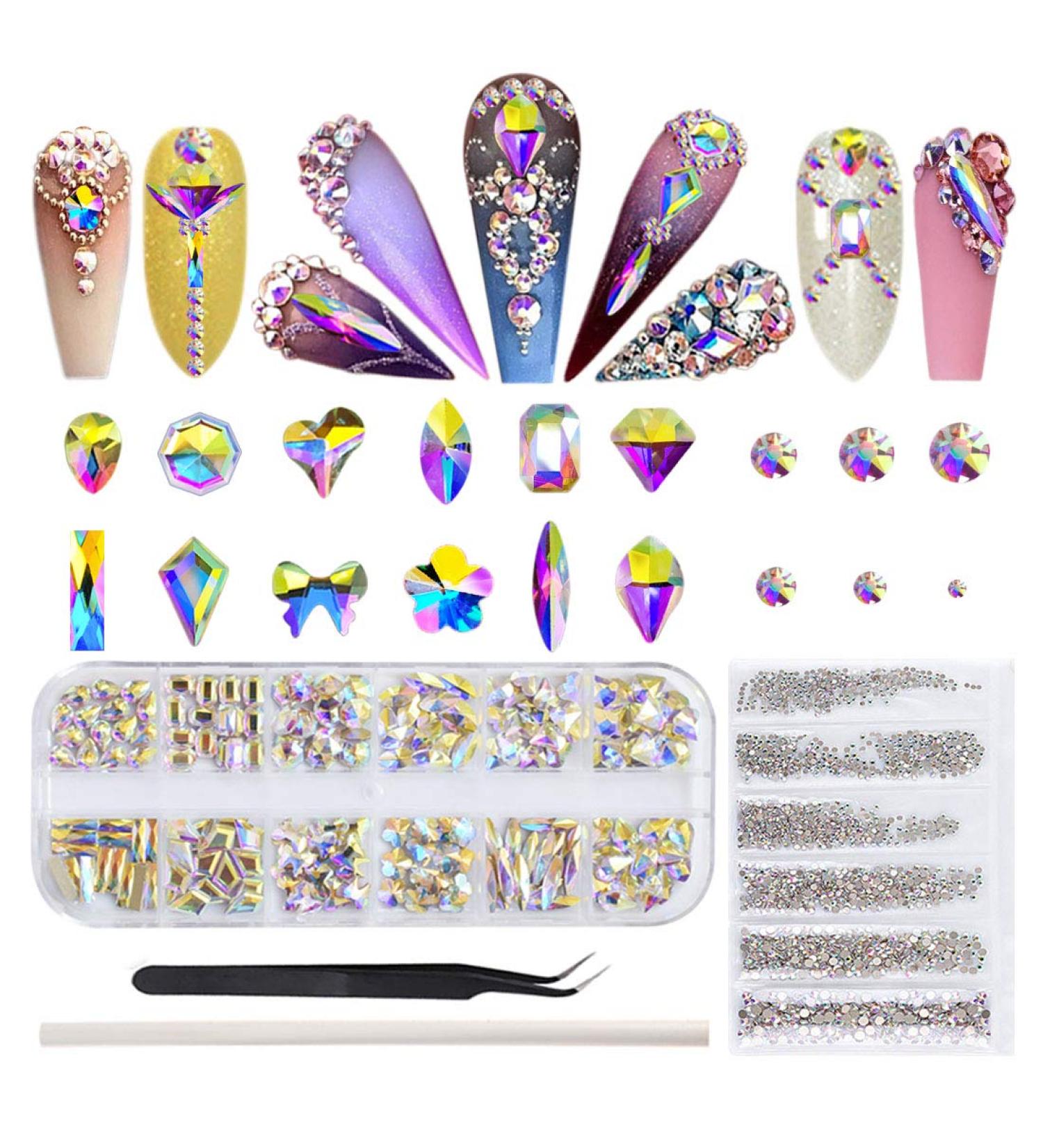 180+1728 Pcs AB Crystal Nail Rhinestones | Flatback Rhinestones for Nails, Art, Clothes & Jewelry - Buy Online on GoSupps.com