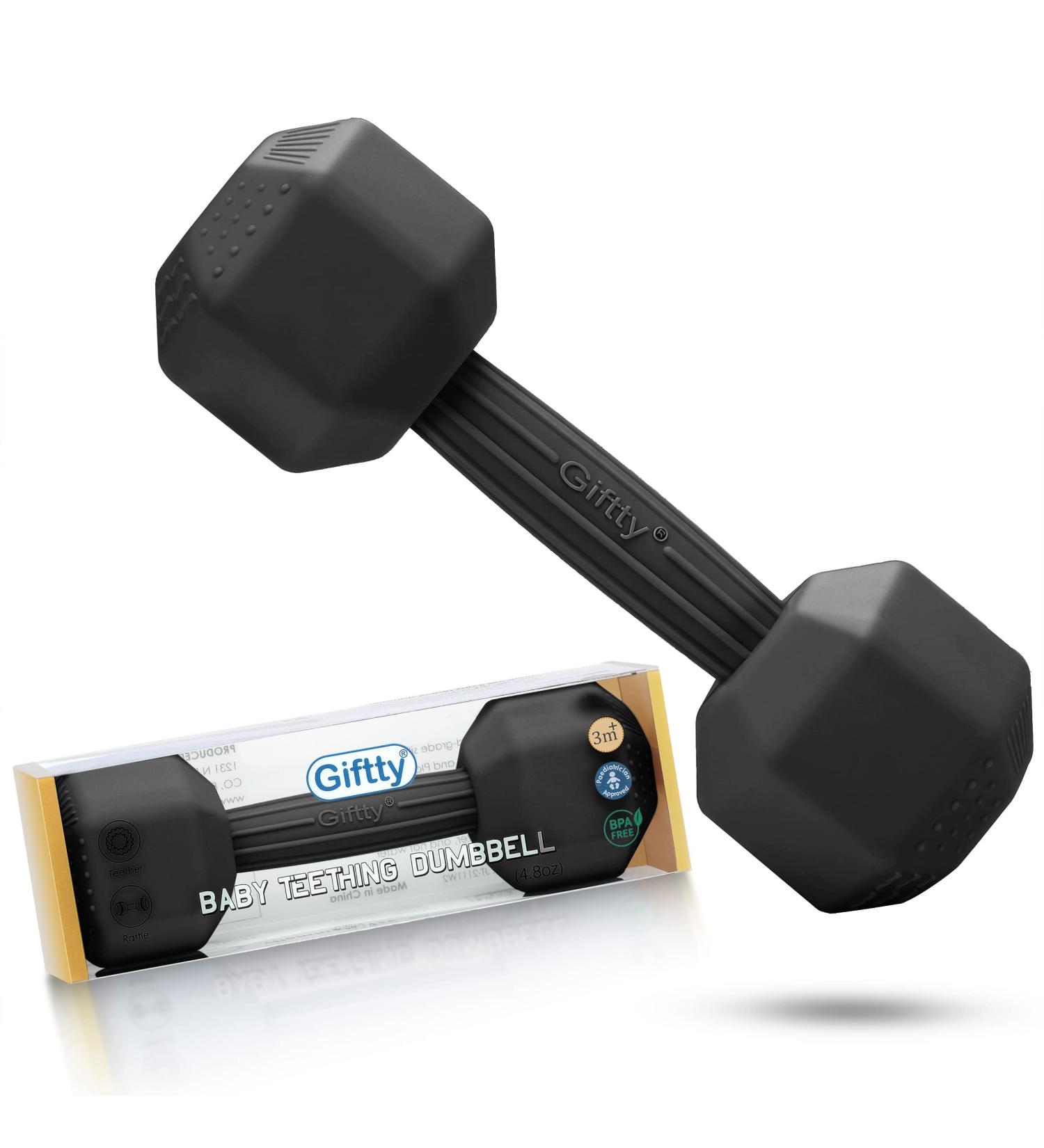 Silicone Baby Dumbbell Toy - Infant Rattle Teether for Boys and Girls | Sensory Teething Toy for Safe Exercise and Development - 1 Piece (Black) - Buy Online on GoSupps.com