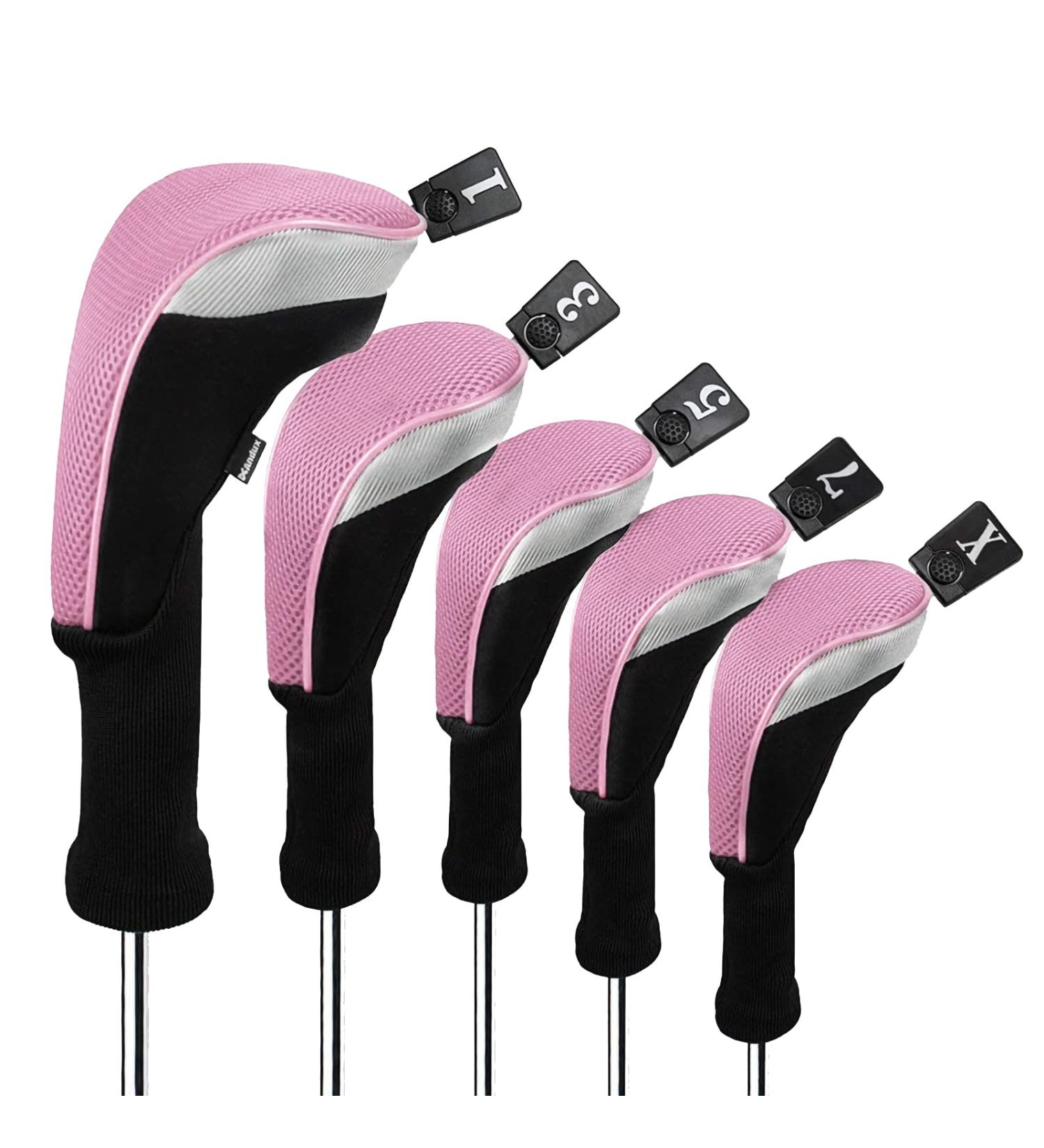 5pcs/Set Andux Golf 460cc Driver Wood Head Covers with Long Neck and Interchangeable No. Tags - Pink - Buy Online on GoSupps.com