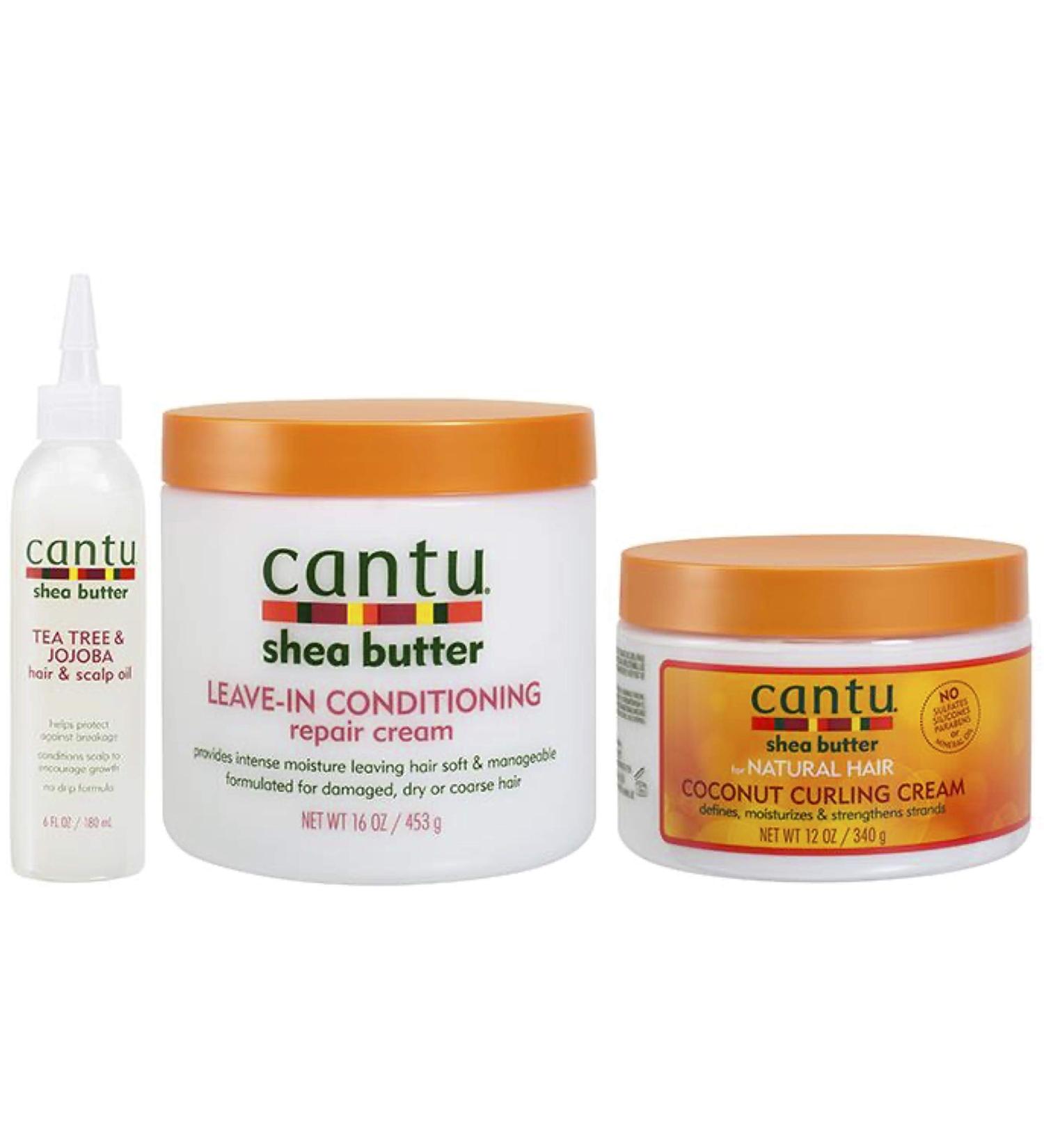 Cantu Shea Butter Tea Tree & Jojoba Hair & Scalp Oil Leave-In Conditioner & Coconut Curling Cream Best Set of 3 for Healthy Hair & Scalp Care International Shipping Available - Buy Online on GoSupps.com