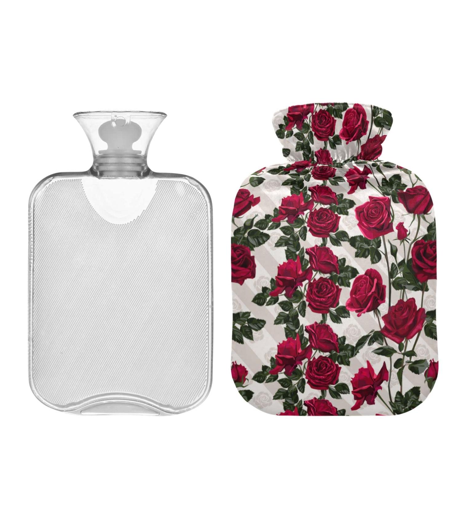 Hot Water Bottle 2L with Floral Cover | Red Roses Pain Relief Bag | Hand & Feet Warmer for Winter - Buy Online on GoSupps.com