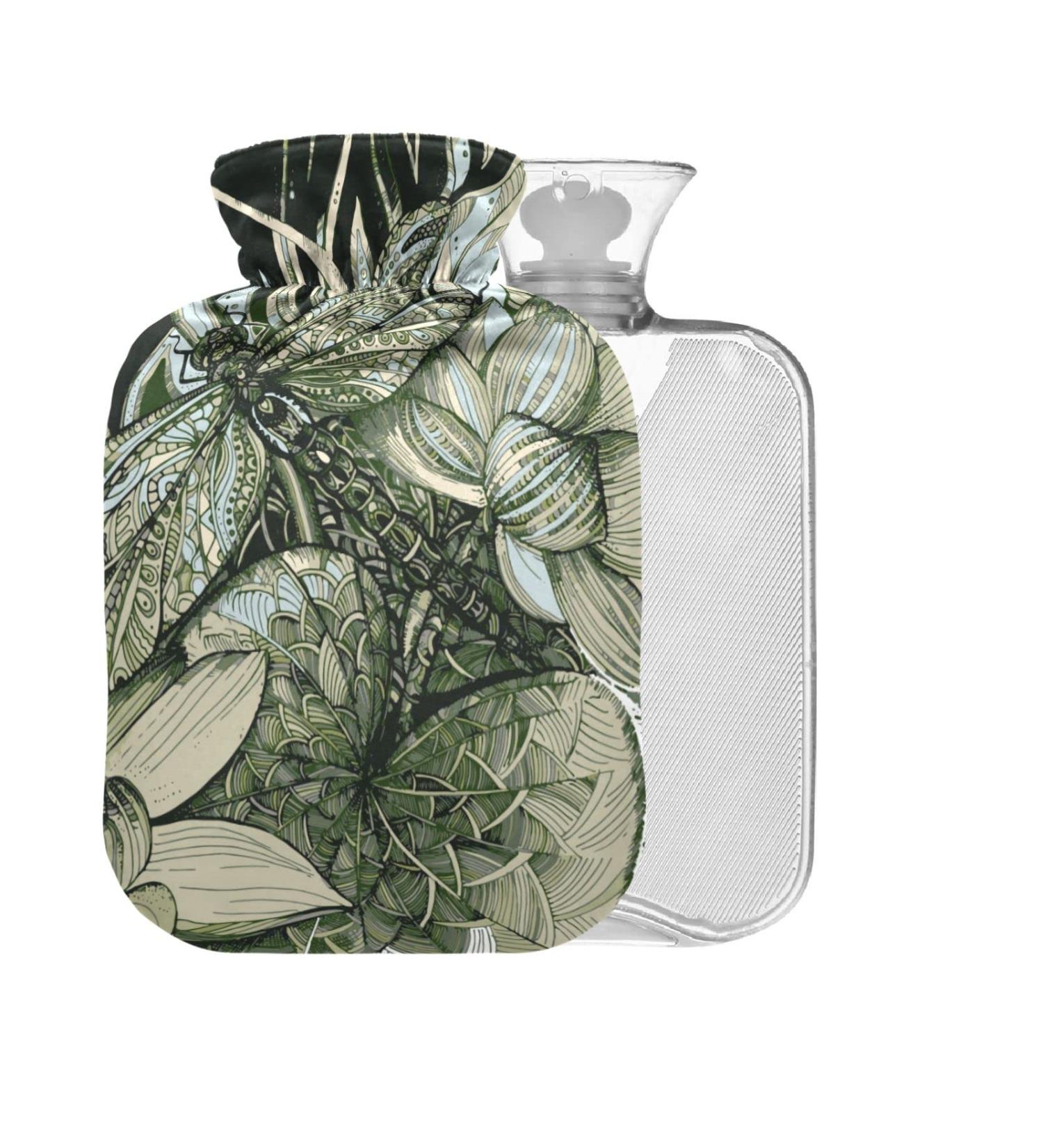 Lotuses 2L Hot Water Bottle with Cover - Dragonfly Design BPA Free Pain Relief for Cramps - Buy Online on GoSupps.com