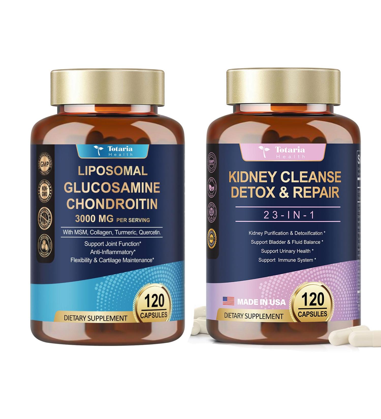 Totaria Glucosamine Chondroitin MSM Collagen + Kidney & Liver Cleanse Detox & Repair Capsules - Buy Online on GoSupps.com