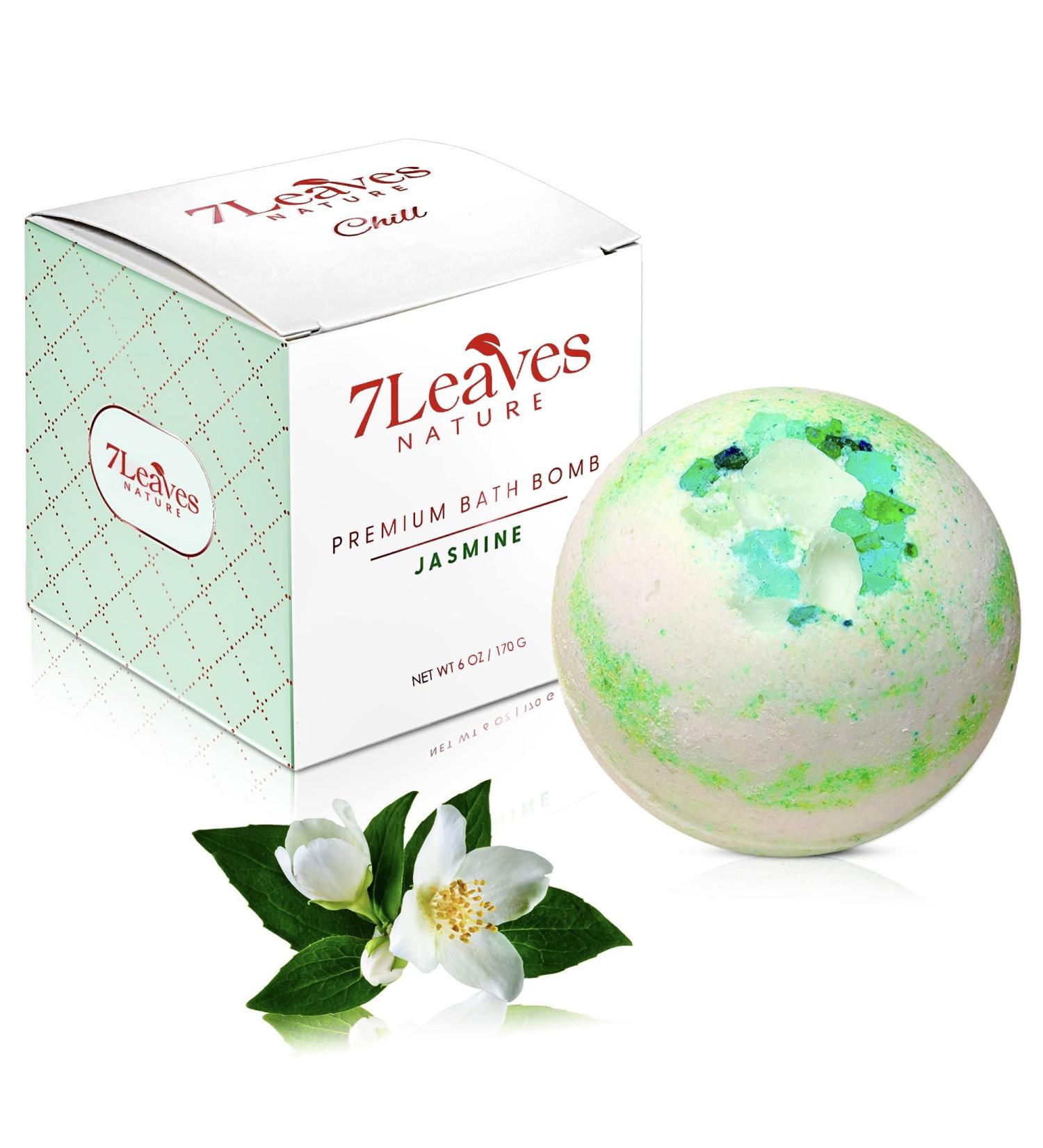 7Leaves Nature Premium Jasmine Bath Bombs - Large 6oz Fizzies for Skin Moisturizing & Relaxing Spa Bath - Handmade Gift Idea for Mother's Day, Valentine's, Anniversary, Christmas - Buy Online on GoSupps.com