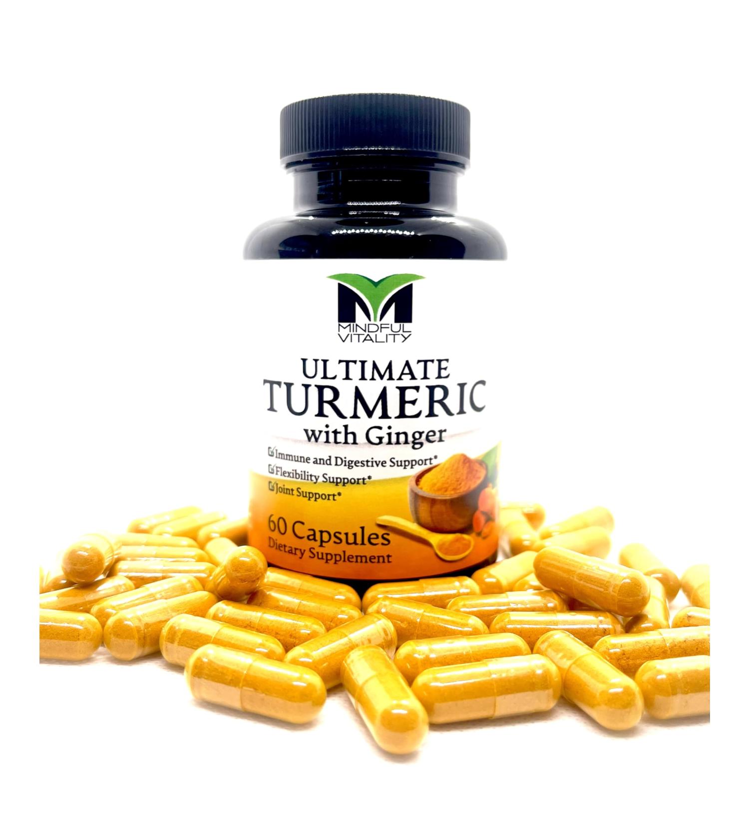 Mindful Vitality Ultimate Turmeric with Ginger 60 Capsules 500mg Organic Turmeric Joint and Immune Support Supplement - Buy Online on GoSupps.com