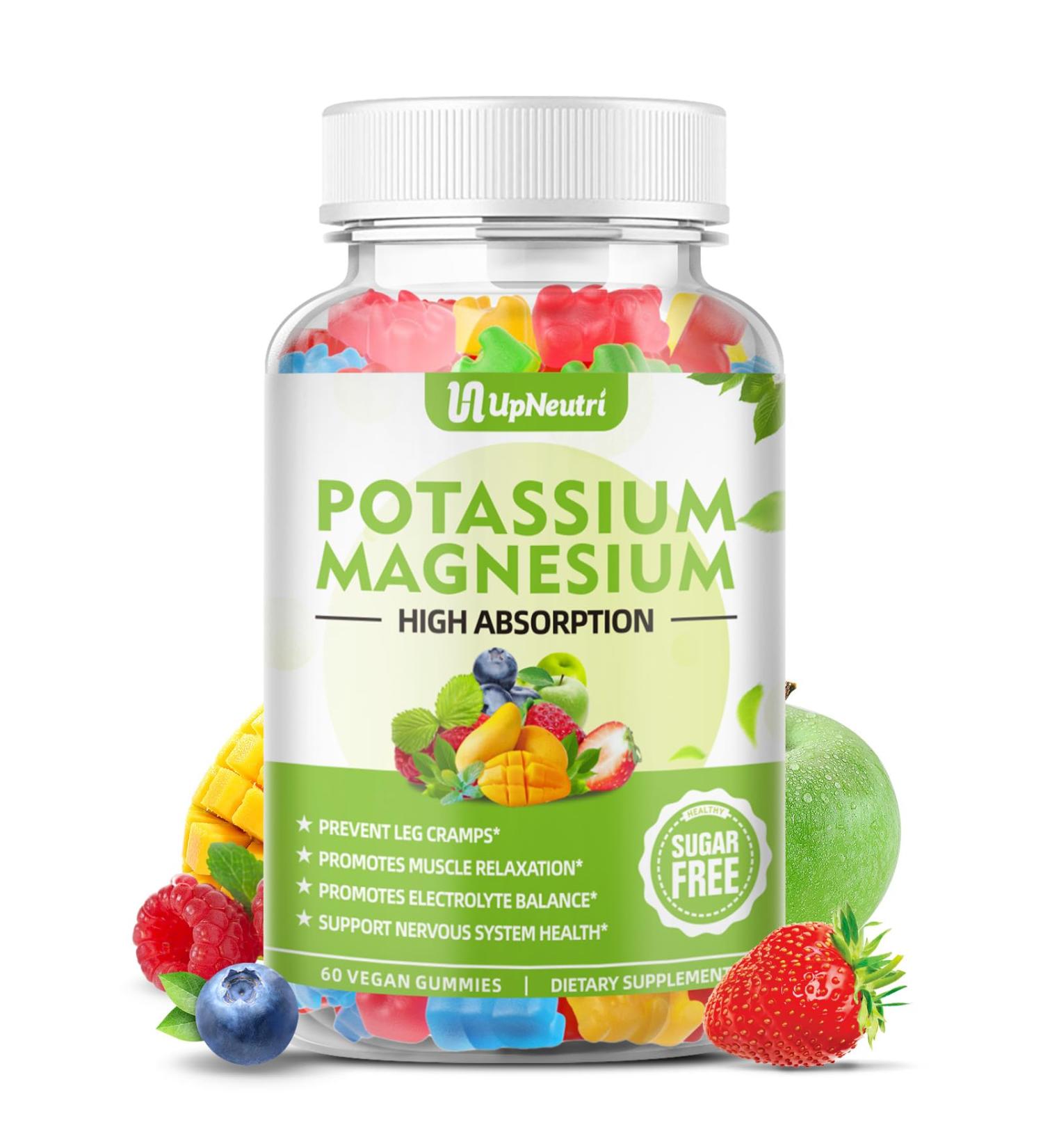 Potassium Magnesium Gummies for Adults & Kids | Sugar-Free Vegan High Absorption | Supports Leg Cramps Muscle & Immune Health | 60 Count Mixed Fruit - Buy Online on GoSupps.com